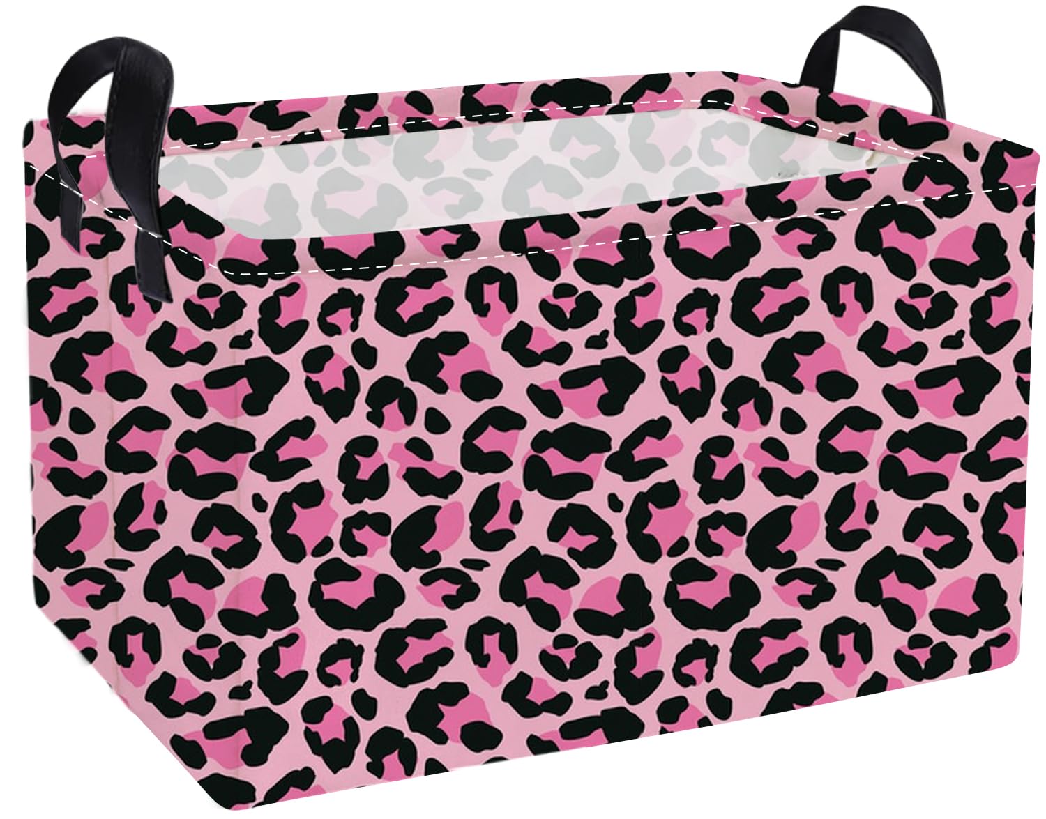 Essme Rectangular Baskets,Pink Storage Basket with Handles for Room Decor, Leopard Print Box,Cute Storage Bin（Pink leopard print）