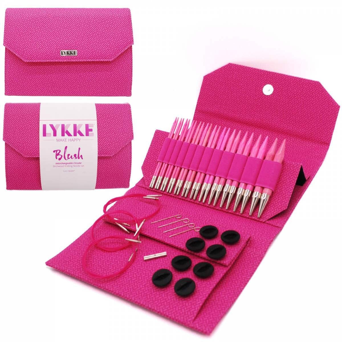 Interchangeable Circular Knitting Needle Set 5in Tips Birchwood Blush Basketweave - Magenta Basketweave Effect