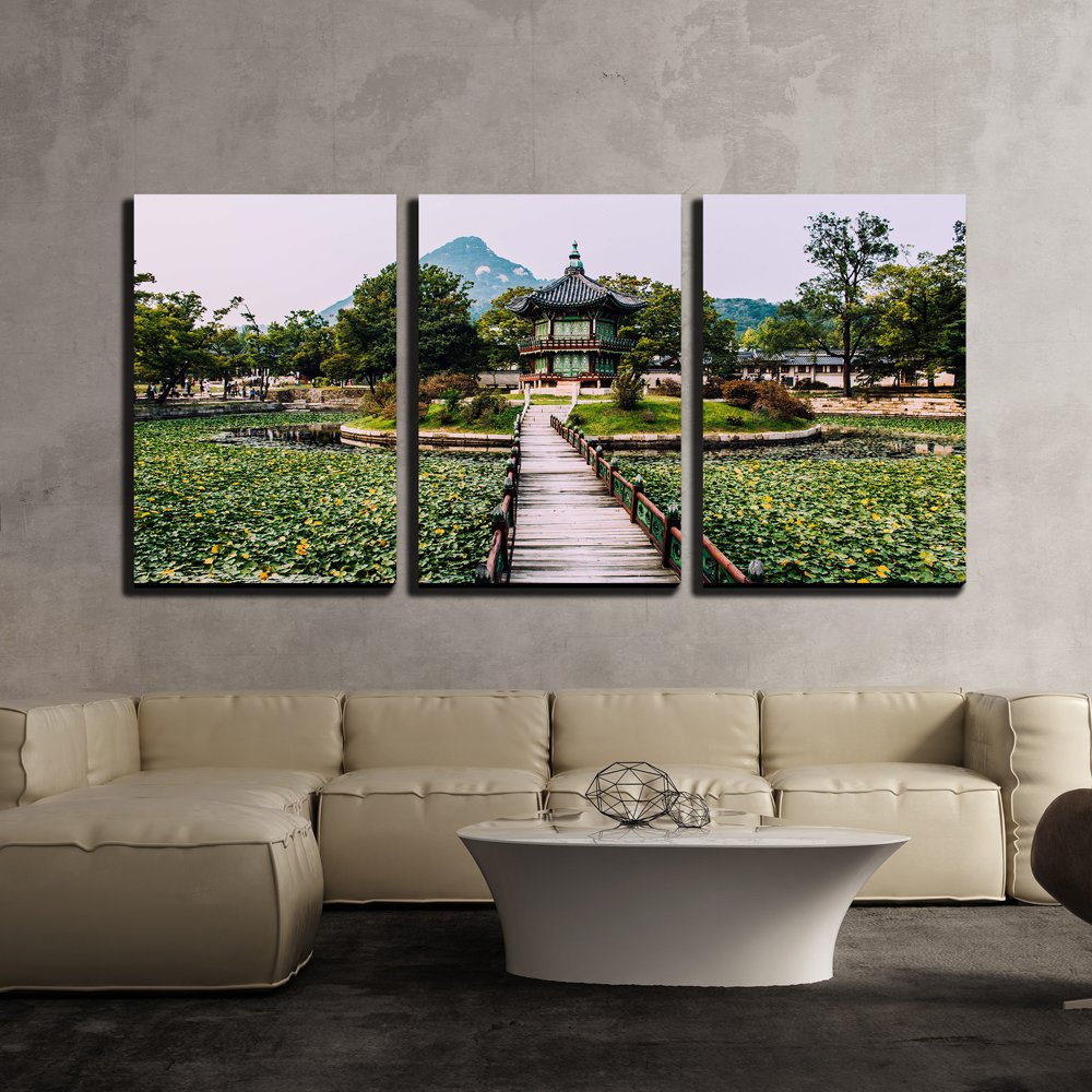 wall26 - 3 Piece Canvas Wall Art - Emperor Kyoungbok Palace at Seoul, South Korea - Modern Home Art Stretched and Framed Ready to Hang - 24"x36"x3 Panels