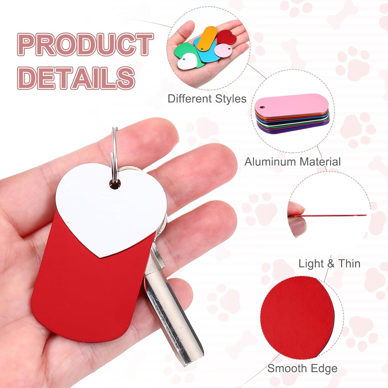 PATIKIL Aluminum Engraving Blanks Tags, 120Pcs Metal Laser Engravable Stamping Blanks Set for Dog Pet ID Name Phone Number Craft Tag Keychain DIY, Black/Silver/Pink/Red/Gold