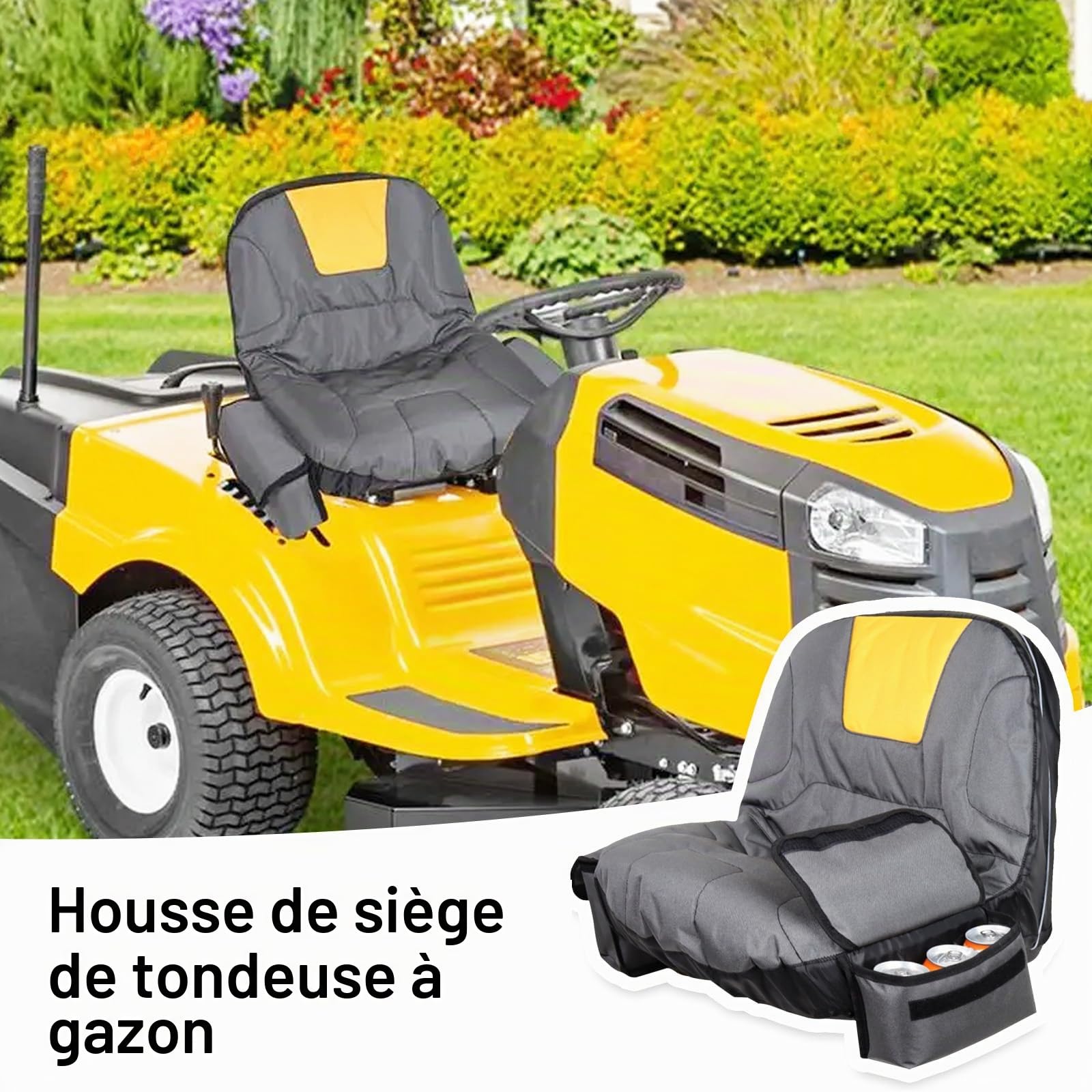 Housse De Siège De Tondeuse à Gazon, Housse De Siège pour Tracteur avec Sac à Boissons Housse De Protection De Siège De Tondeuse à Gazon en Tissu Oxford 600D Antidérapante Imperméable