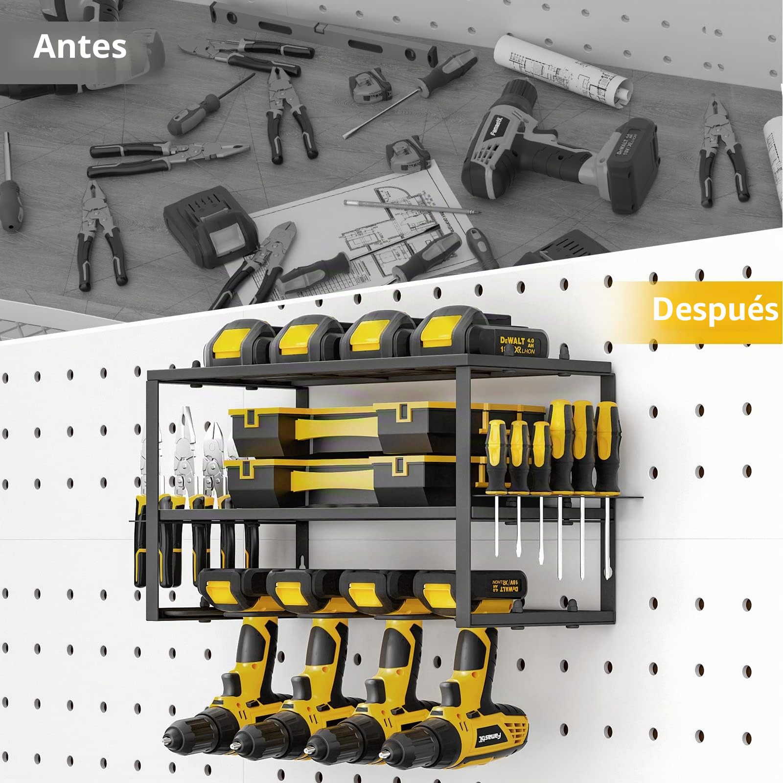 Yeabett Almacenamiento de Herramientas Eléctricas - Estación de Carga de Taladro Inalámbrico de Metal Resistente, Estante Flotante para Herramientas de 2 Paquetes 3 Capas, Estante de Almacenamiento