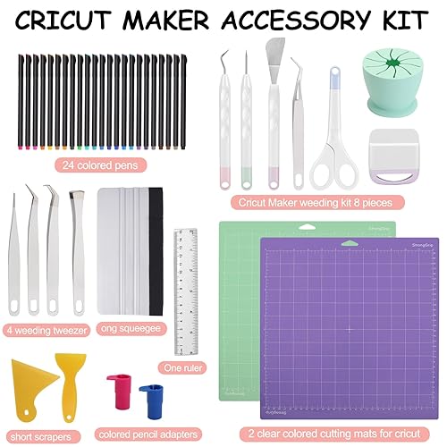 Miniatura 3 de Paquete de accesorios para máquina Cricut, compatible con máquina Cricut, herramienta de deshierbe Cricut Maker, lápiz de colores, alfombrilla de