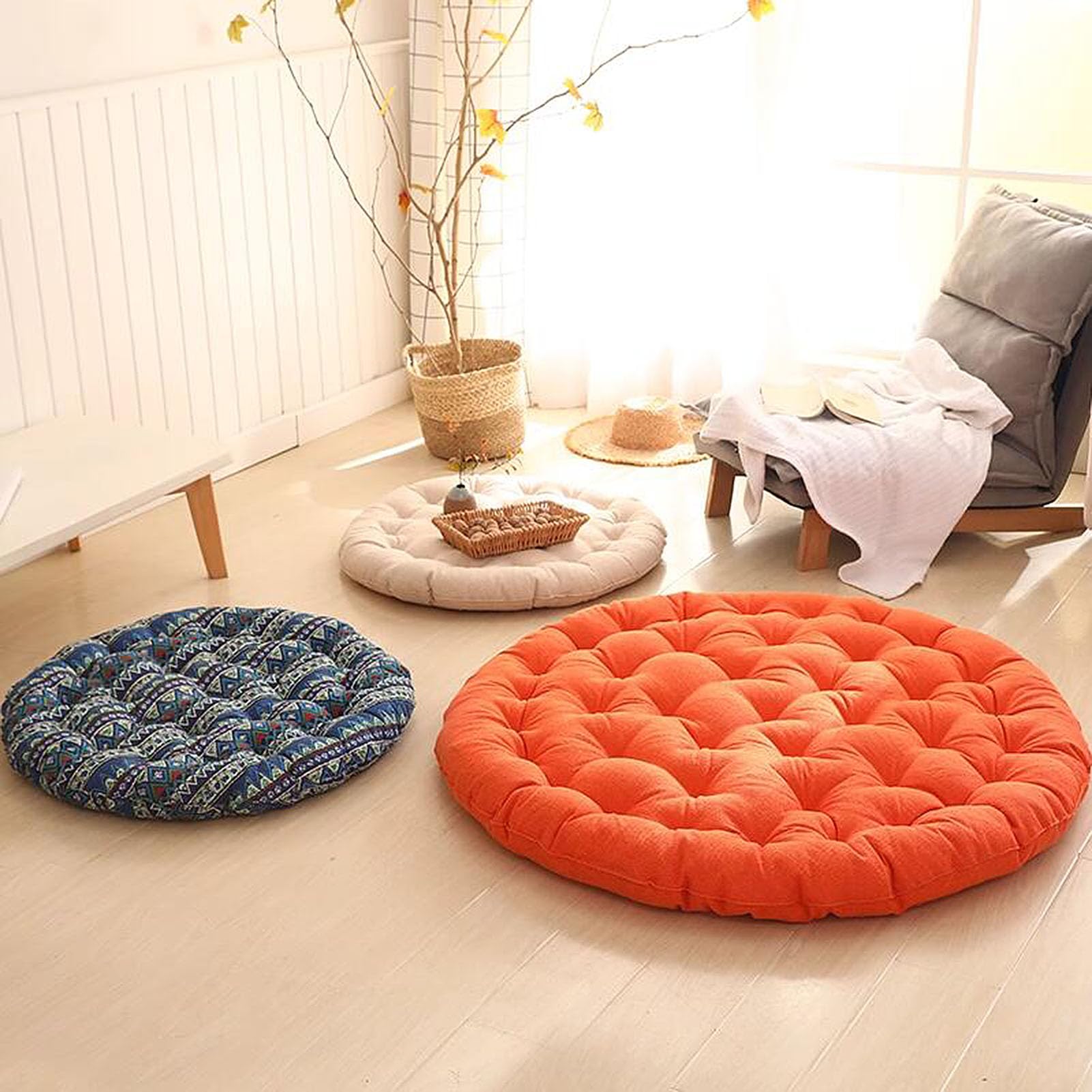 Cuscino Da Pavimento Tatami Giapponese In Paglia Naturale Intrecciata A Mano - Rotondo, Imbottito, Traspirante - Diametro 30 Cm O 40 Cm, Spessore 6 O 10 Cm - Per Seduta, Yoga O Decorazione