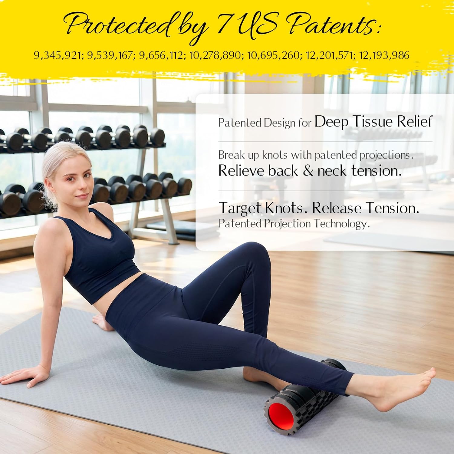 Condition photo showing New/Like New for foam roller 13" high-density deep tissue for muscle recovery | patented muscle roller for muscle massage and myofascial trigger point release back roller for fitness, yoga, pilates, black