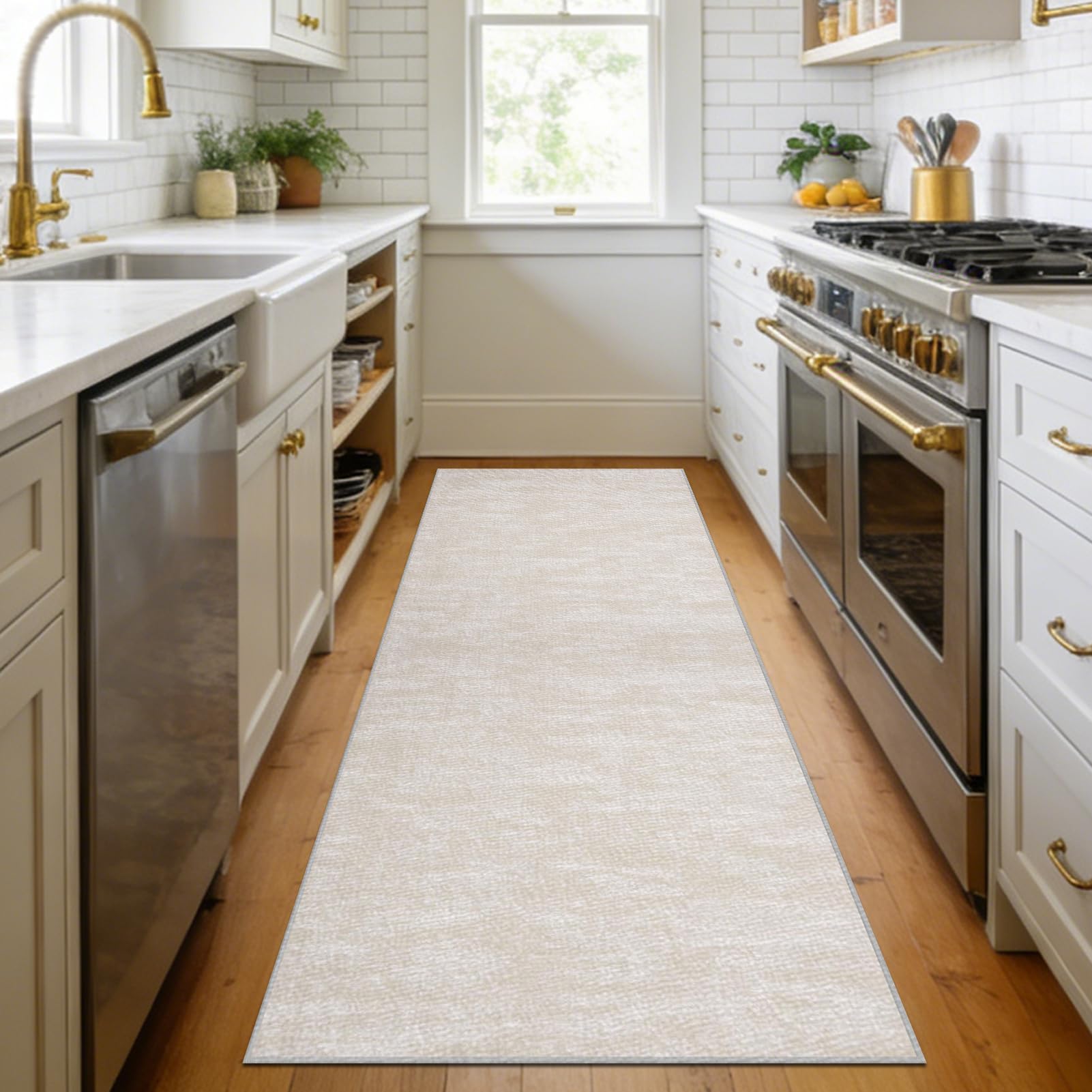 Küche Teppiche Waschbarer LäUfer Flur Teppich rutschfest Teppiche für Küchen Hallway Bettvorleger Wohnzimmer Schlafzimmer Carpet 120 x 300 cm Beige