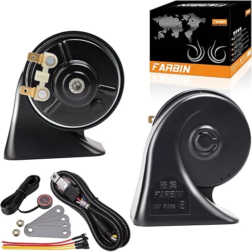 FARBIN Car Horn Kit with Button Waterproof Car Horn 12v Super Loud Train Horns Electric Snail Horn Air Horns Truck Horn Universal for Car Motorcycle