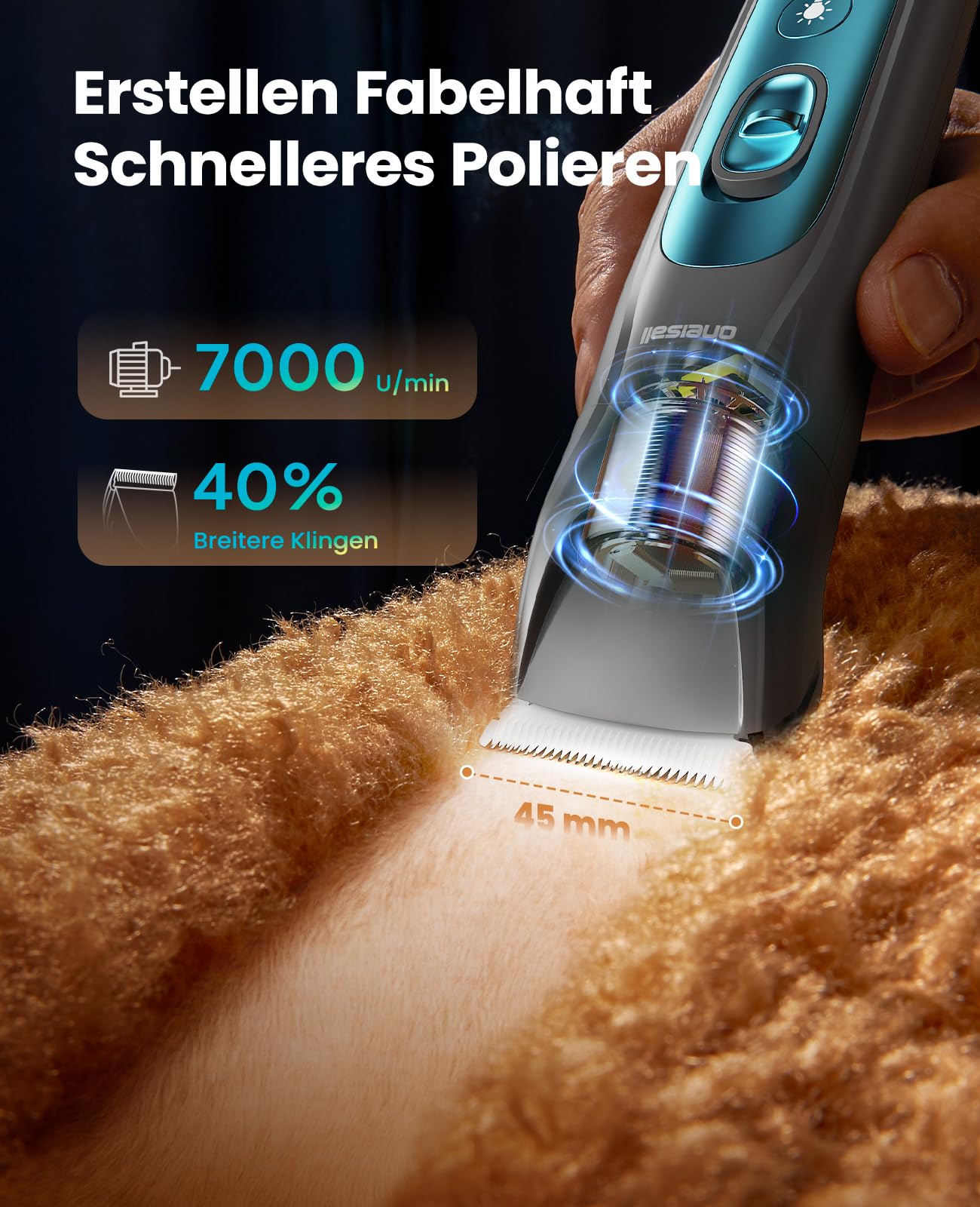 oneisall 4in1 Leise Schermaschine Hund Katze mit LED-Licht, Tierhaarpflege zum Hundeschermaschine & Pfotentrimmer & Krallenschleifer, 2000mAh Wiederaufladbar Hundehaarschneidemaschine