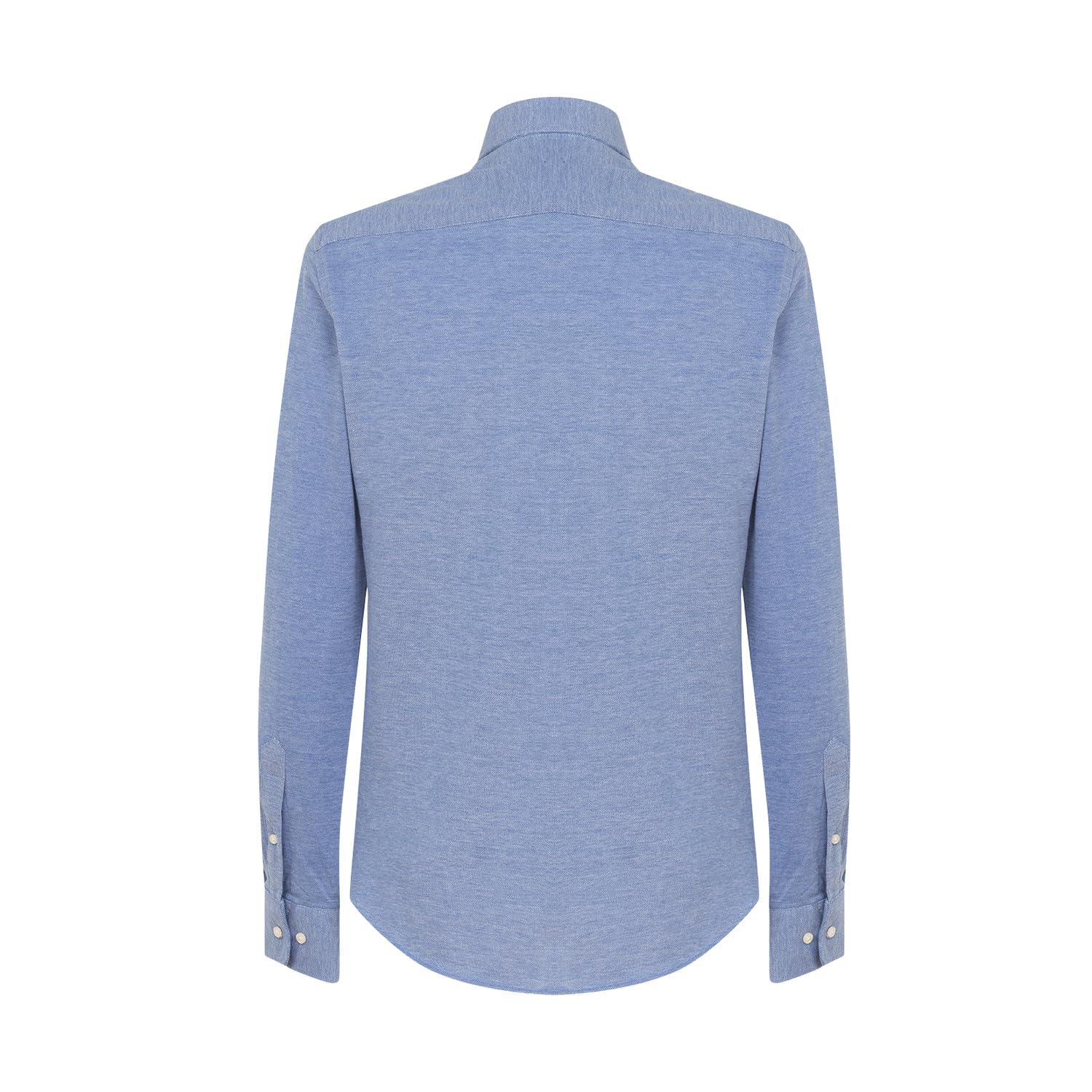 Bottega del Sarto Camicia Celeste Super Slim Fit in Jersey di Cotone Elasticizzato con Collo Francese Sartoriale