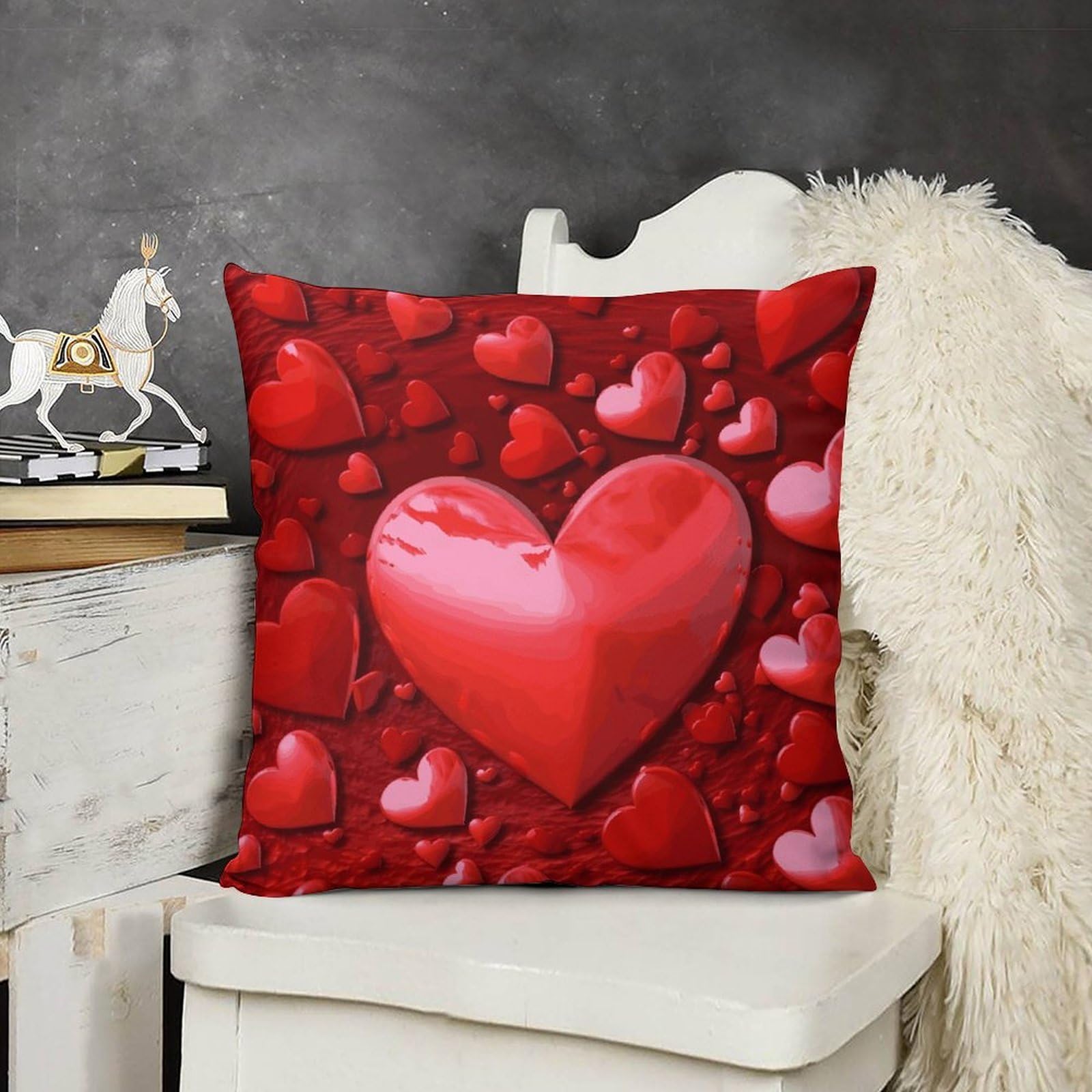 FodPand Decorative Hearts Love Throw Pillow Covers 20x20 Soft Plush Cozy Cushion Cases with Invisible Zipper Body Pillowcase Square Accent Pillow Shams for Couch Sofa Bedroom Living Room