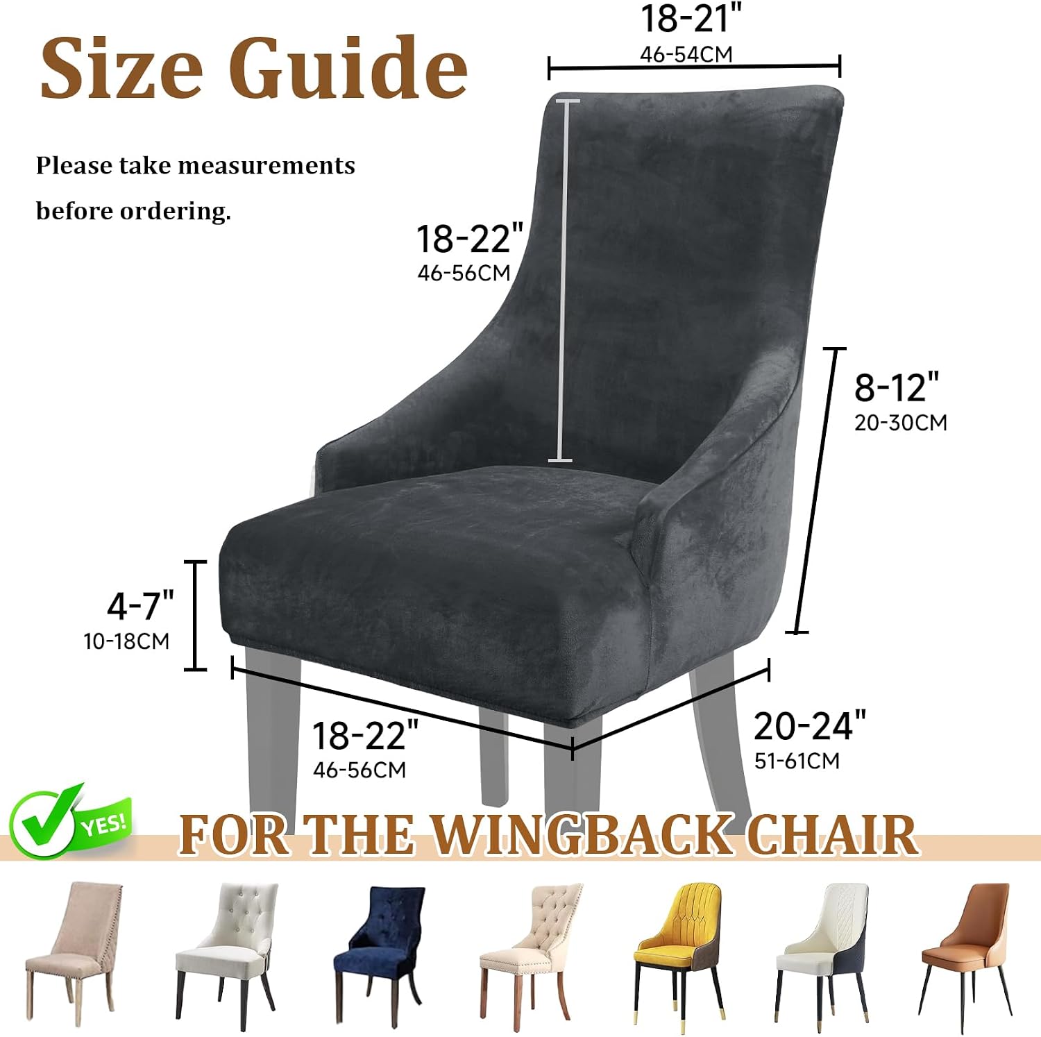 Stretch Velvet Wingback Dining Chair Covers Soft Wingback Chair Cover, 4PCS