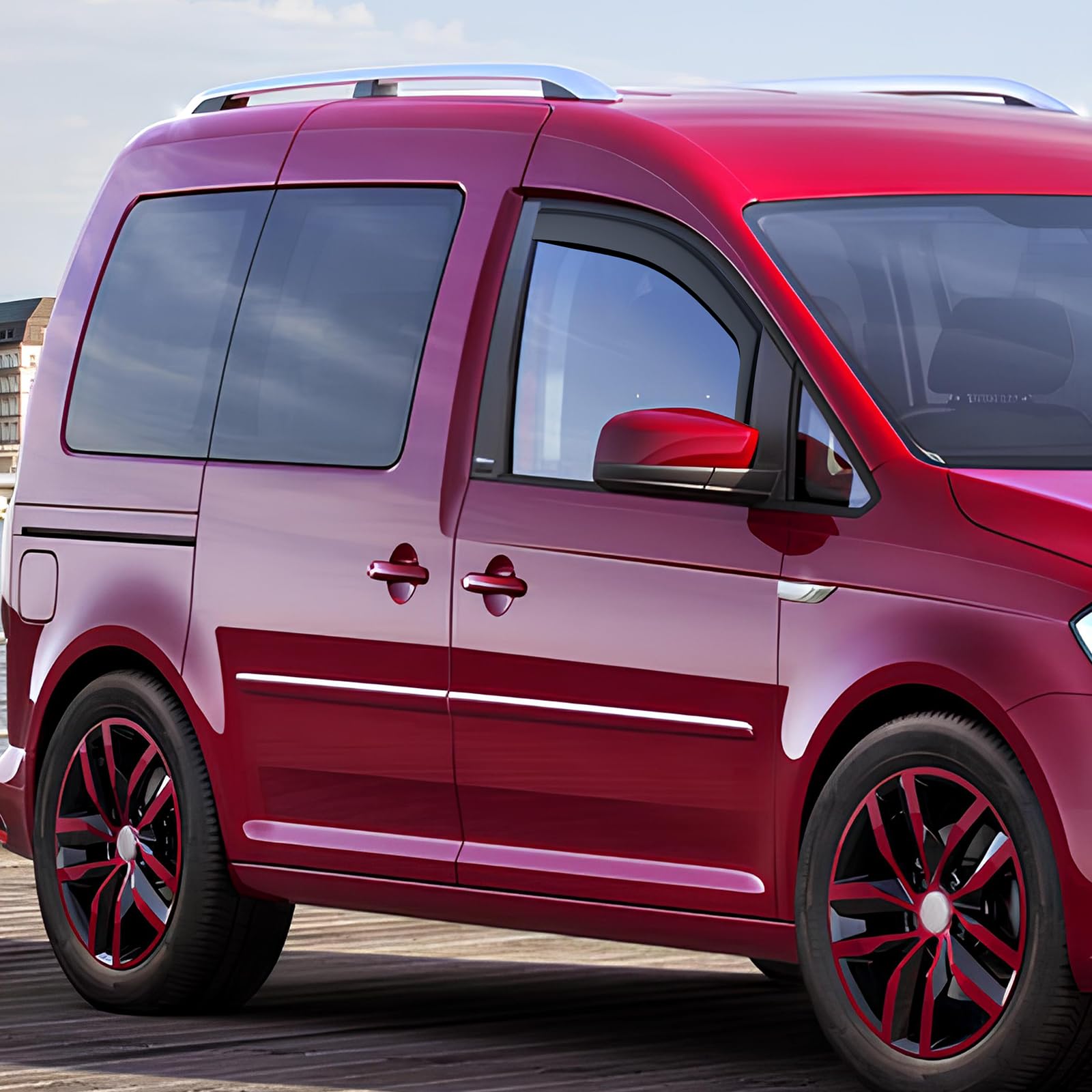 GEARMONSTER Windabweiser für VW Caddy 2005-2018 Autofenster Regenschutz Regenabweiser Integrierte Deflektoren Integrierter Windabweiser, 2 Stück, Schwarz
