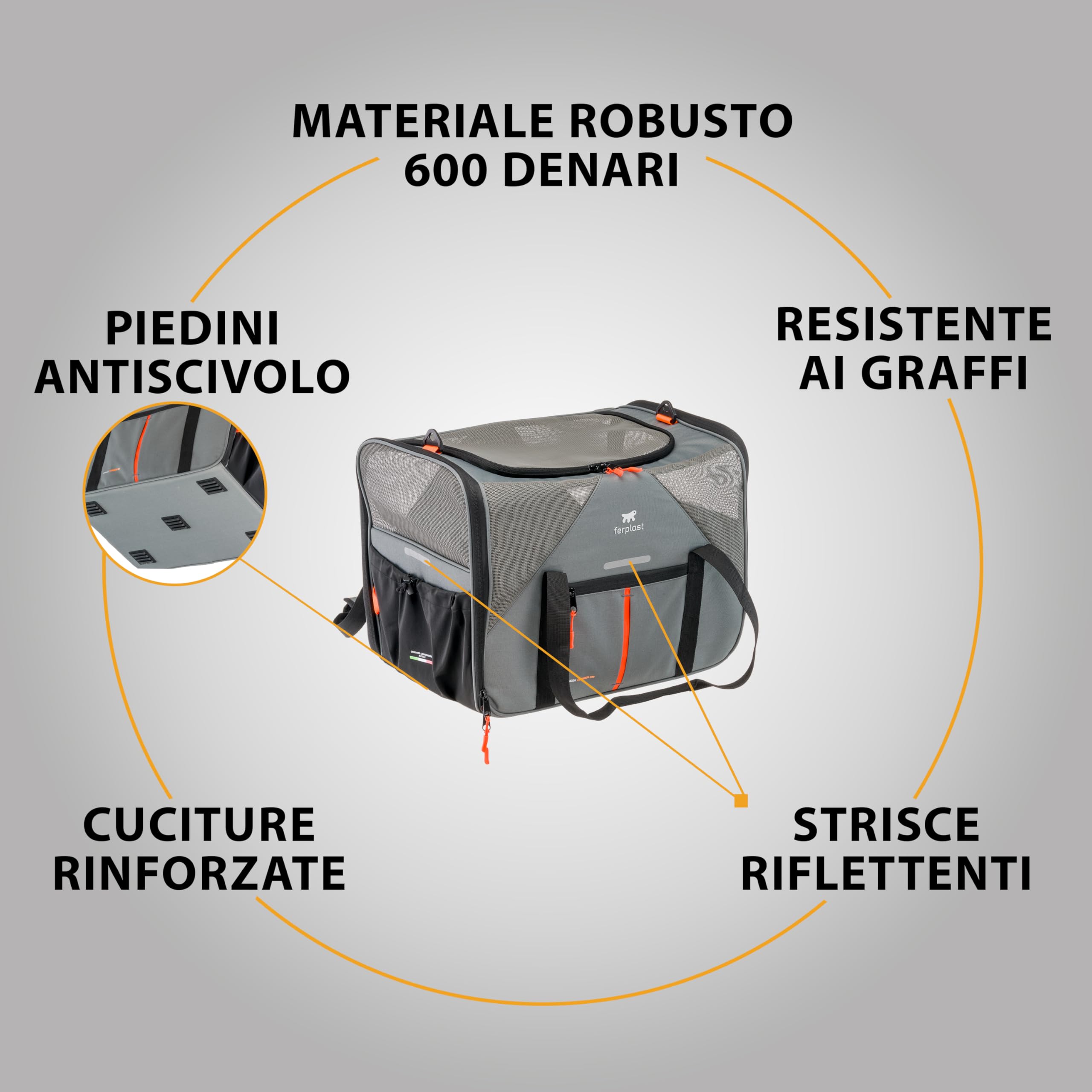 Ferplast Trasportino Gatto VOYAGER CARRIER, Trasportino per Cani, Manici e Tracolla Regolabili, Cinghia di Sicurezza, Doppia Apertura laterale, con Cuscino, Max 15 Kg, 50x35x37h cm, Grigio
