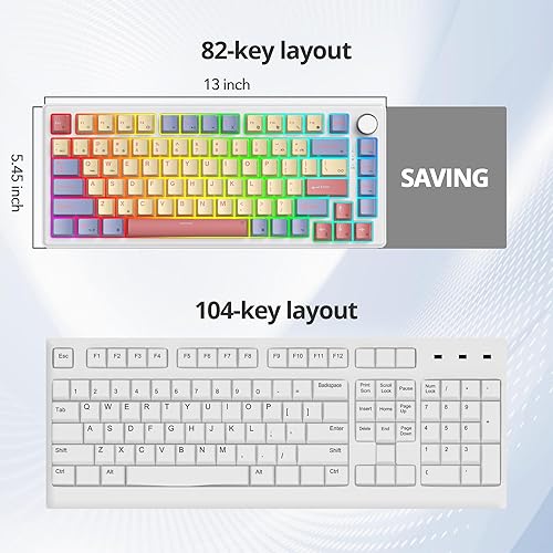 Miniatura 7 de Teclado mecánico para juegos 75% con cable, montaje en junta intercambiable en caliente, interruptor blanco, 82 teclas TKL, NKRO, cremoso para PC,