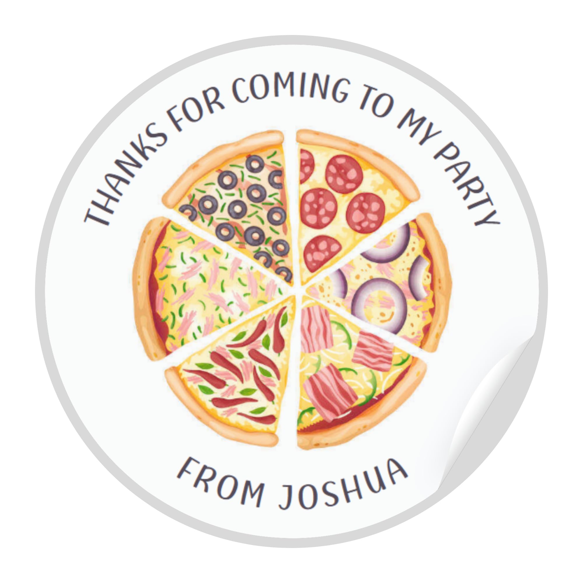 Personalised Pizza Birthday Stickers - Thank You for Coming to My Party (45mm (24 Stickers))