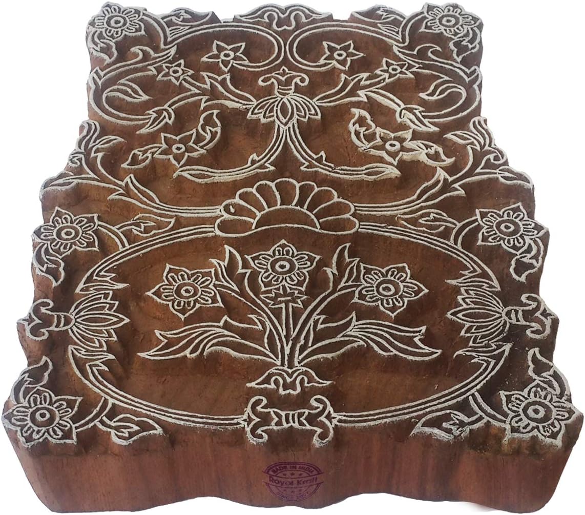 Intricate Print Block Large Floral Border Pattern Big Wooden Stamp