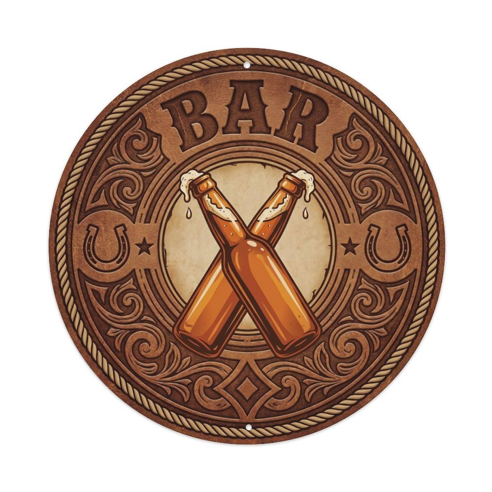 Vintage BAR Saloon Wall Shield Metal Tin Sign Plaque Wall Decor for Cafe, Club, Garden Round Metal Poster 8x8Inch