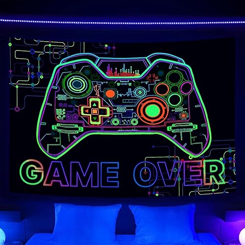 Bzhilja Tapiz con temática de juego de luz negra, para colgar en la pared, reactivo a los rayos UV, para hombres, hombres, niños, arte para