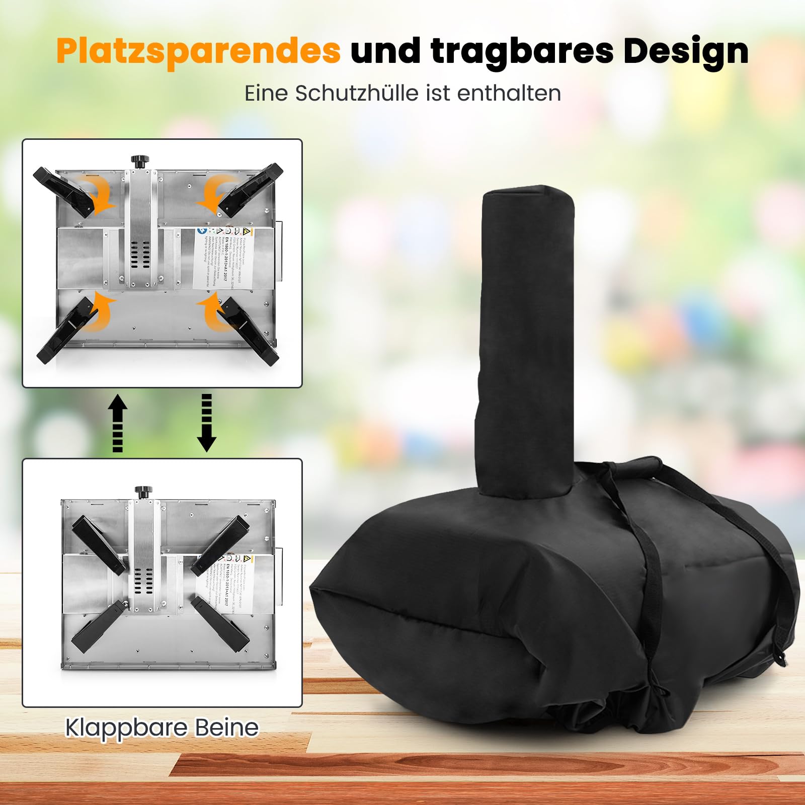 GYMAX Horno de Pizza para Exteriores, Multicombustible con Termómetro, Piedra y Pala para Pizza, Chimenea Ajustable, Horno de Acero Inoxidable 3 Capas, Portátil con Bolsa de Transporte