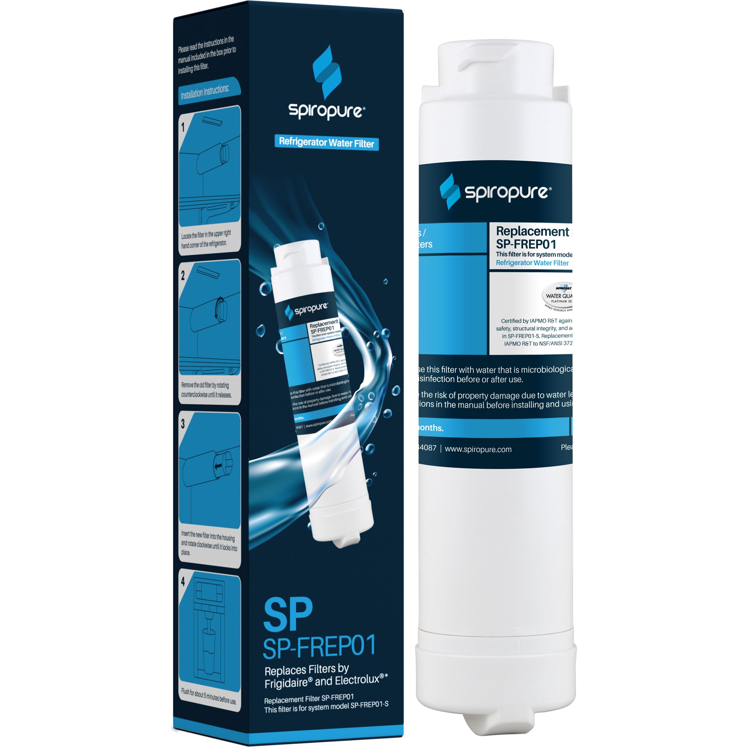 SpiroPureSP-FREP01 NSF Certified Refrigerator Water Filter Compatible Replacement for Frigidaire EPTWFU01 PureSource Ultra II Electrolux EWF02 PureAdvantage (1 Pack)