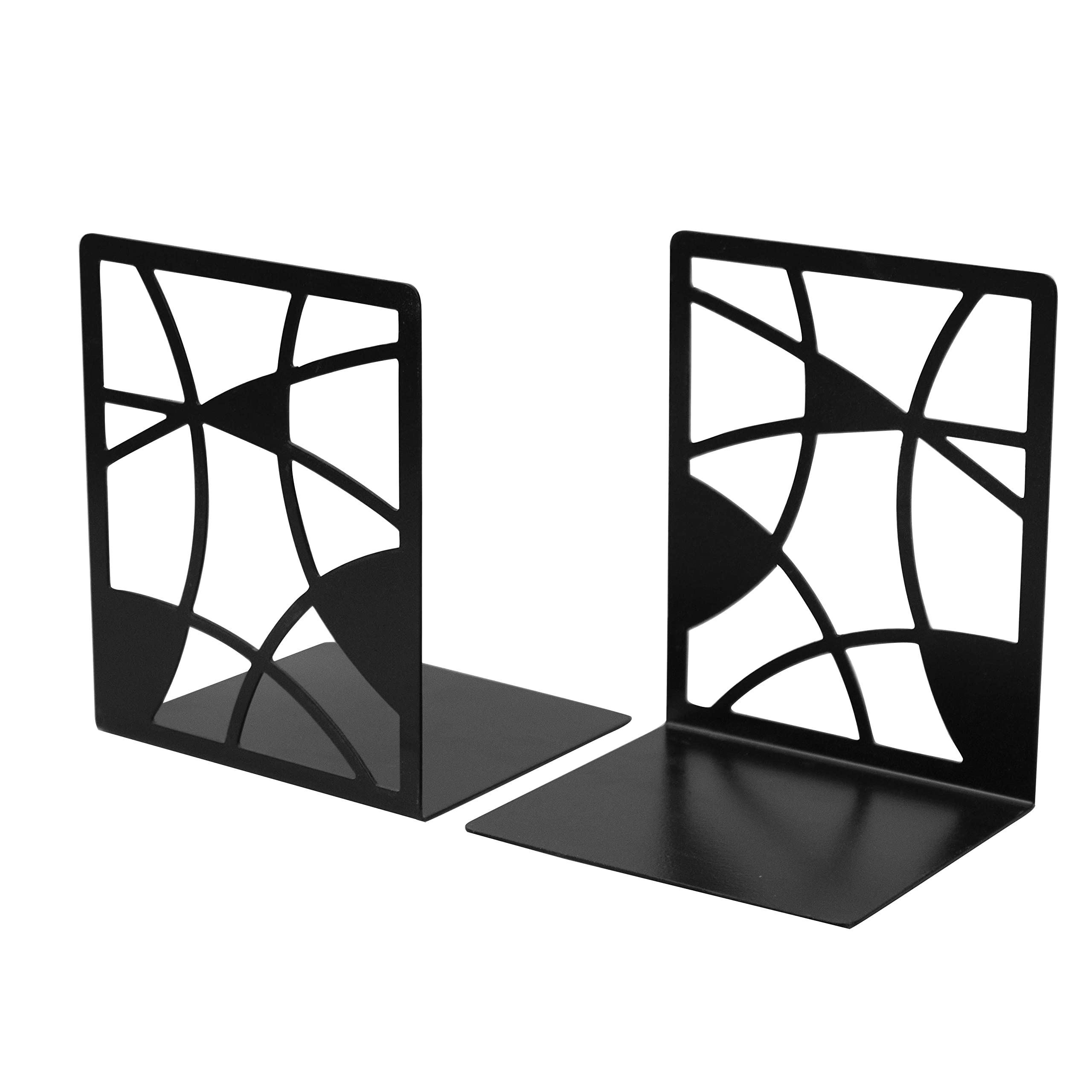 Metal Non Slip Bookends Book Shelves | Shelf | Study Table | Home Decor | Holders | Case | Bracket | Stand | Heavy Duty | Set | Book Ends for Office, Home - Circle (Black)