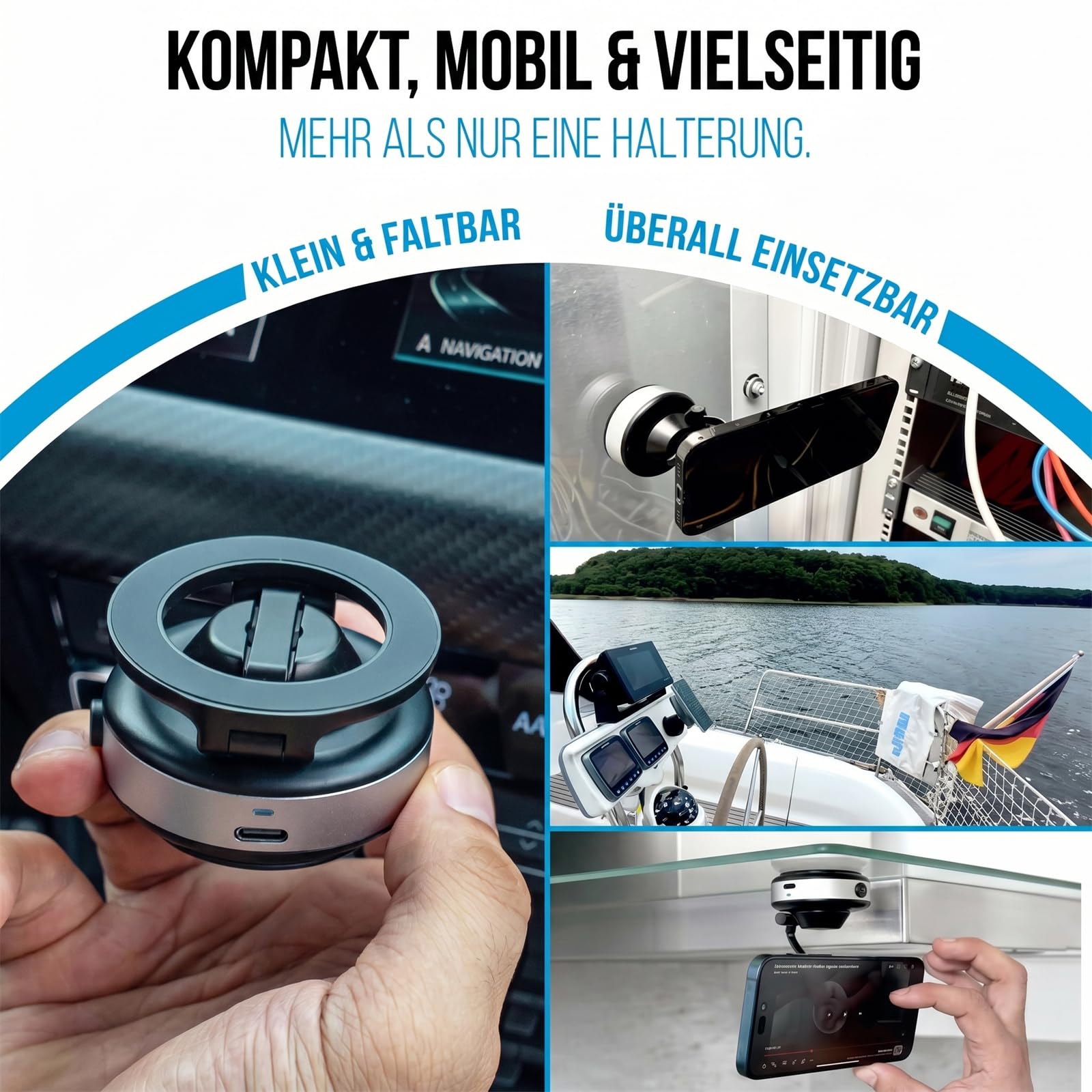 Snapmount Handyhalterung Auto Magnetisch, Elektrische Handyhalterung Auto mit 360° drehbarem Magnetkopf, kompakt faltbar, Handyhalter Auto Magnet für Lüftungsgitter