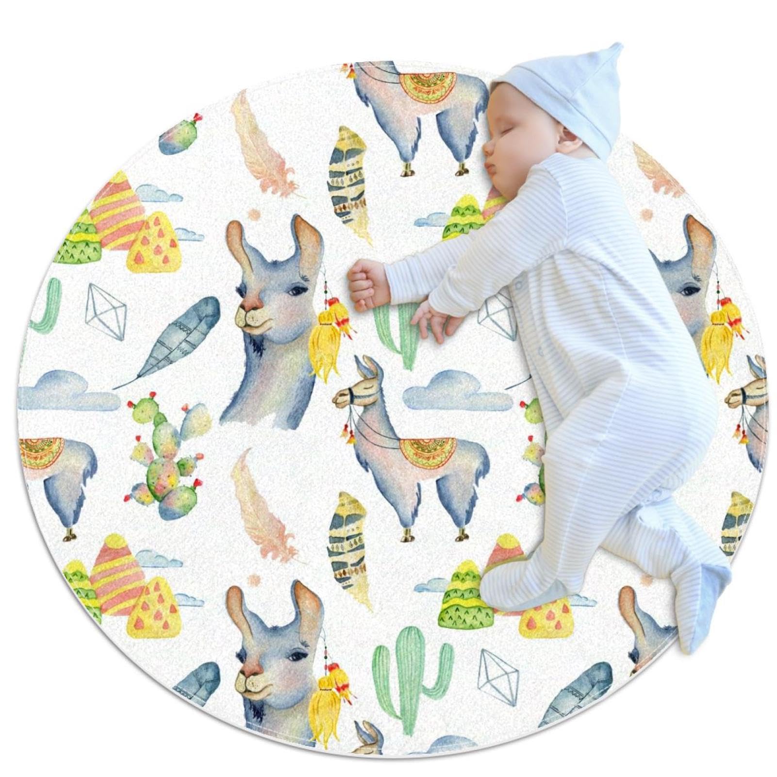 Tapis de salle de bain antidérapant lama aquarelle rond doux