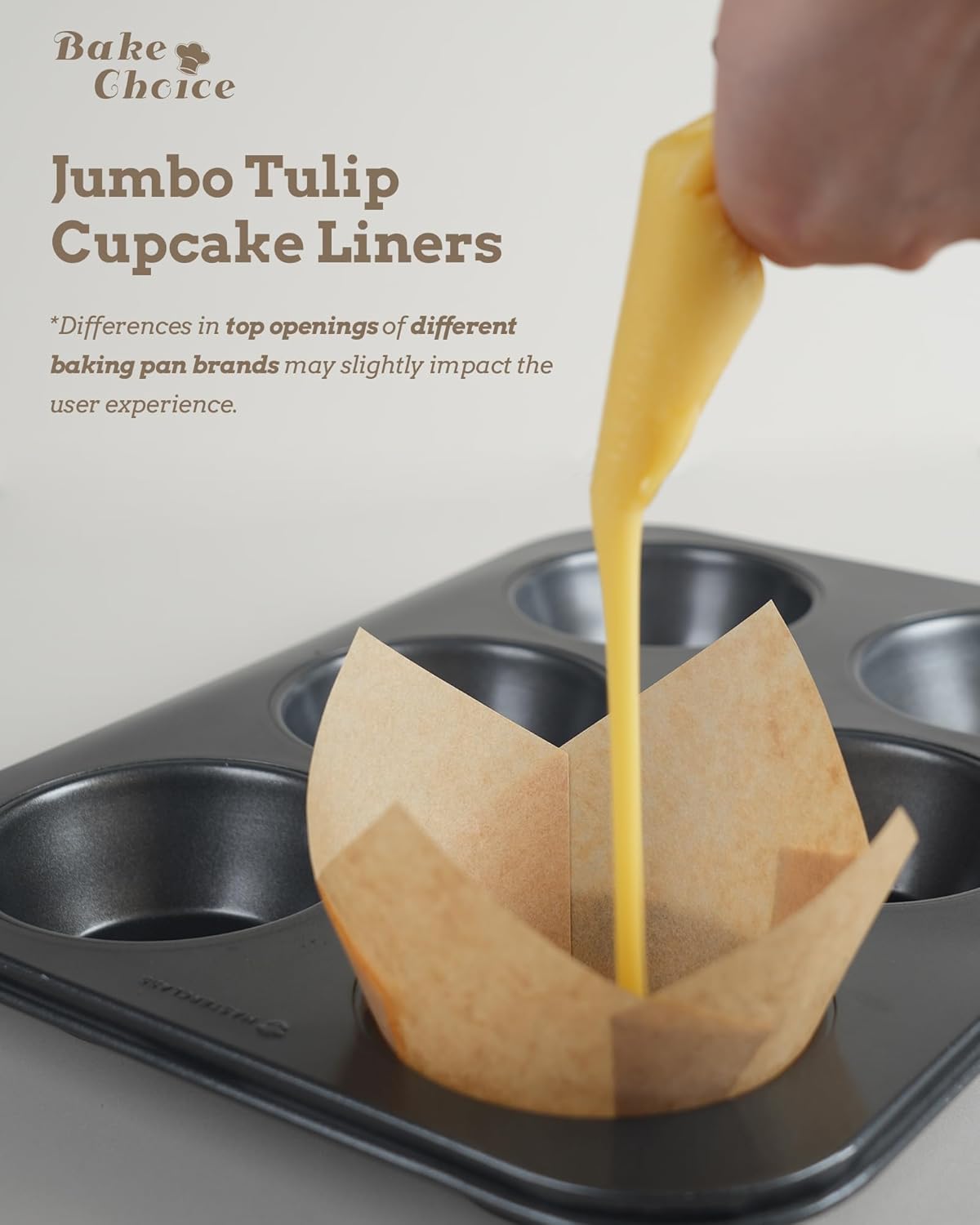 100pcs Natural Jumbo Tulip Cupcake Liners for Baking, Unbleached Cupcake Liner, Greaseproof Parchment Paper Muffin Liners, Tulip Muffin Liners for Party, Christmas, Valentines - Image 2