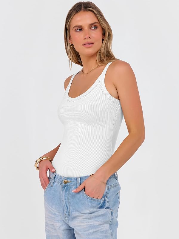 ANRABESS V Neck Tank Tops for Women Ribbed Knit Camisole 2026 Summer Casual Sleeveless Slim Fitted Basic Cami Shirts Clothes White Medium by ANRABESS - Used condition - Image 4