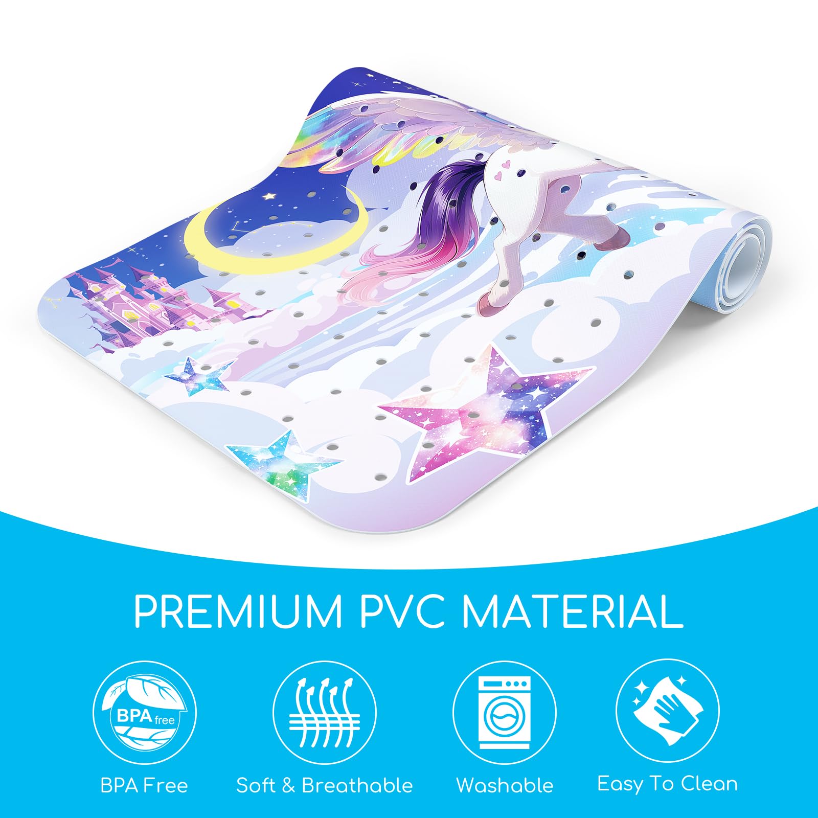 Tappeto Tappetino Doccia Antiscivolo Vasca Antiscivolo da Doccia Bagno per Bambino Bambini 100x40cm, con 200 Ventose, Senza BPA e Lavabile in Lavatrice - Unicorno