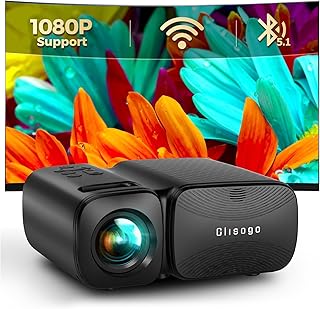 Mini Projector, Glisogo 2023 Upgraded Projector Latest 8000 Lumen Support 1080P Full HD Movie Projector, Mini Projector Bluetooth Portable Compatible with TV Stick, HDMI, USB, Smartphone, Laptop