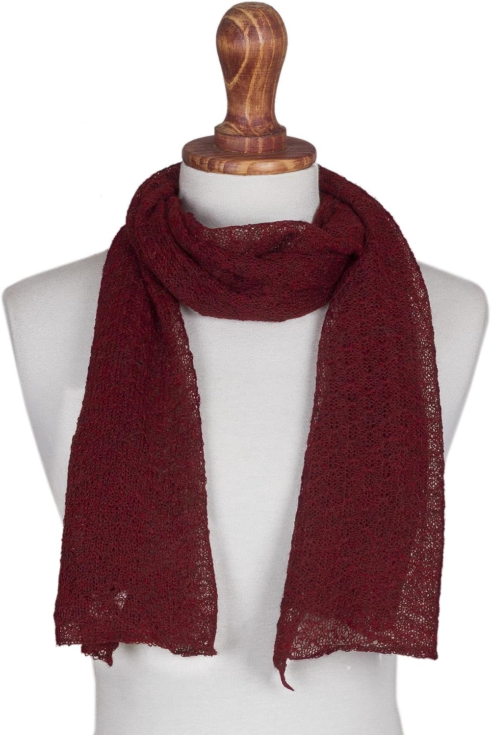 NOVICA Artisan Handmade 100% baby alpaca scarf Textured Wrap Scarf in Wine from Peru Alpaca Wool Bury Solid [59in L x 17.75in W] Gossamer Wine