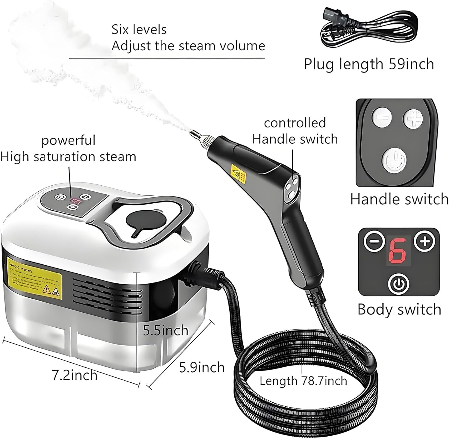 Aless 2500w Handheld High-Temperature Pressurized Steam Cleaner, 6 Adjustable Speeds & 4.5 Bar High-Pressure Steam with Brush Heads for Kitchen, Bathroom, Car and Floor (Black)