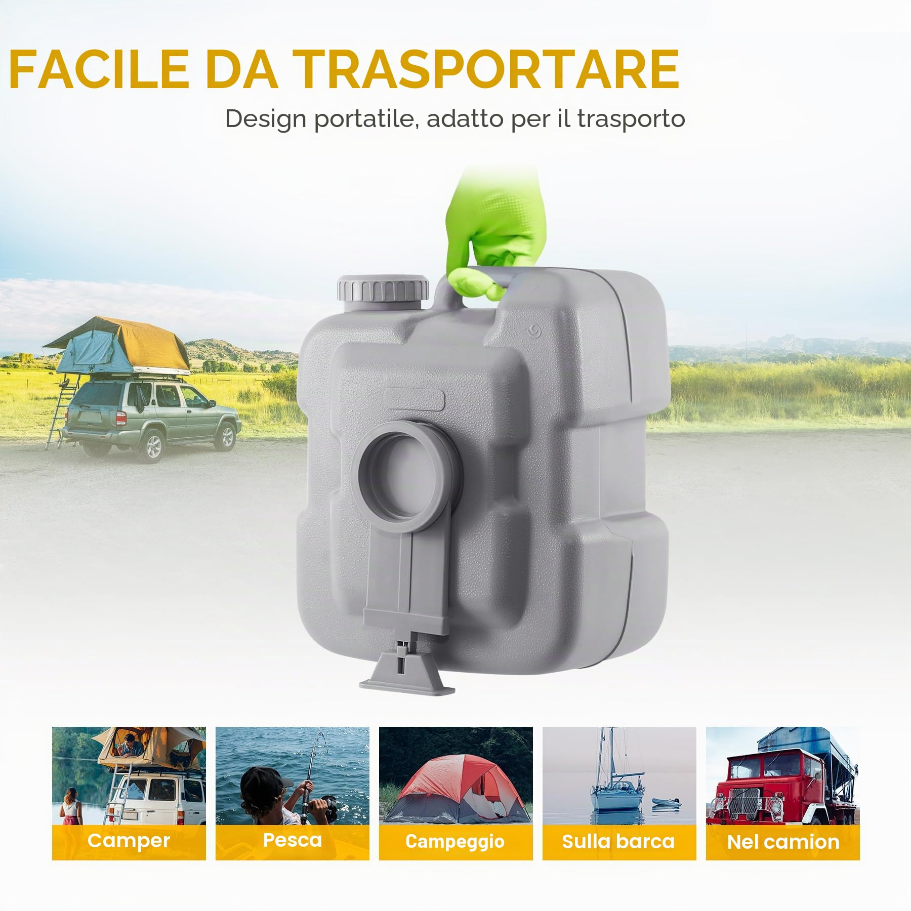Samger 20L WC da Chimico Campeggio Toilette Portatile con Coperchio WC Staccabile Gabinetto Bagni Chimici capacità di Carico Massima 130KG WC Chimico Portatile per Casa, Camper
