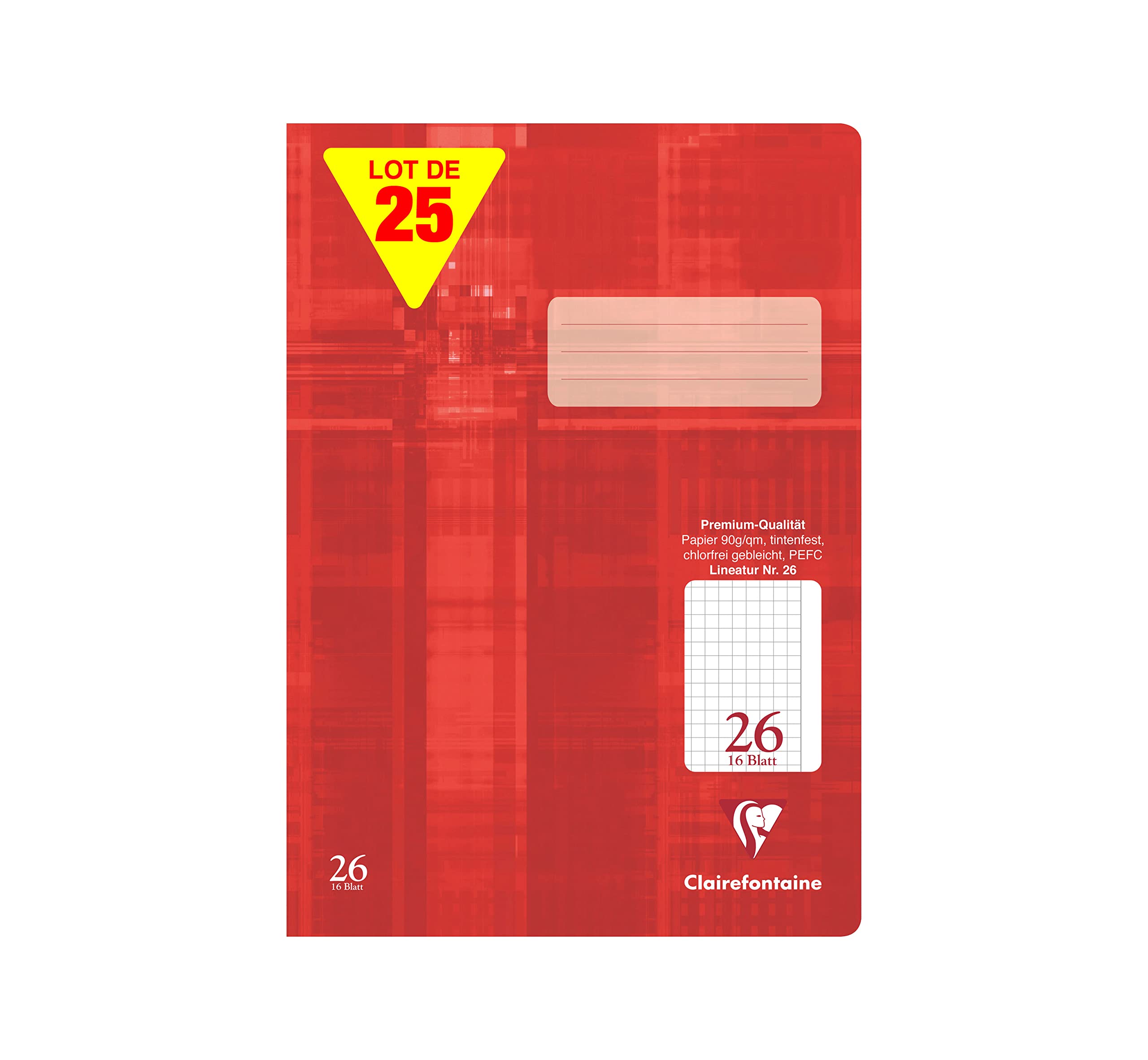 Clairefontaine 331626C Paquet 25 cahiers A4, réglure 26 petits carreaux