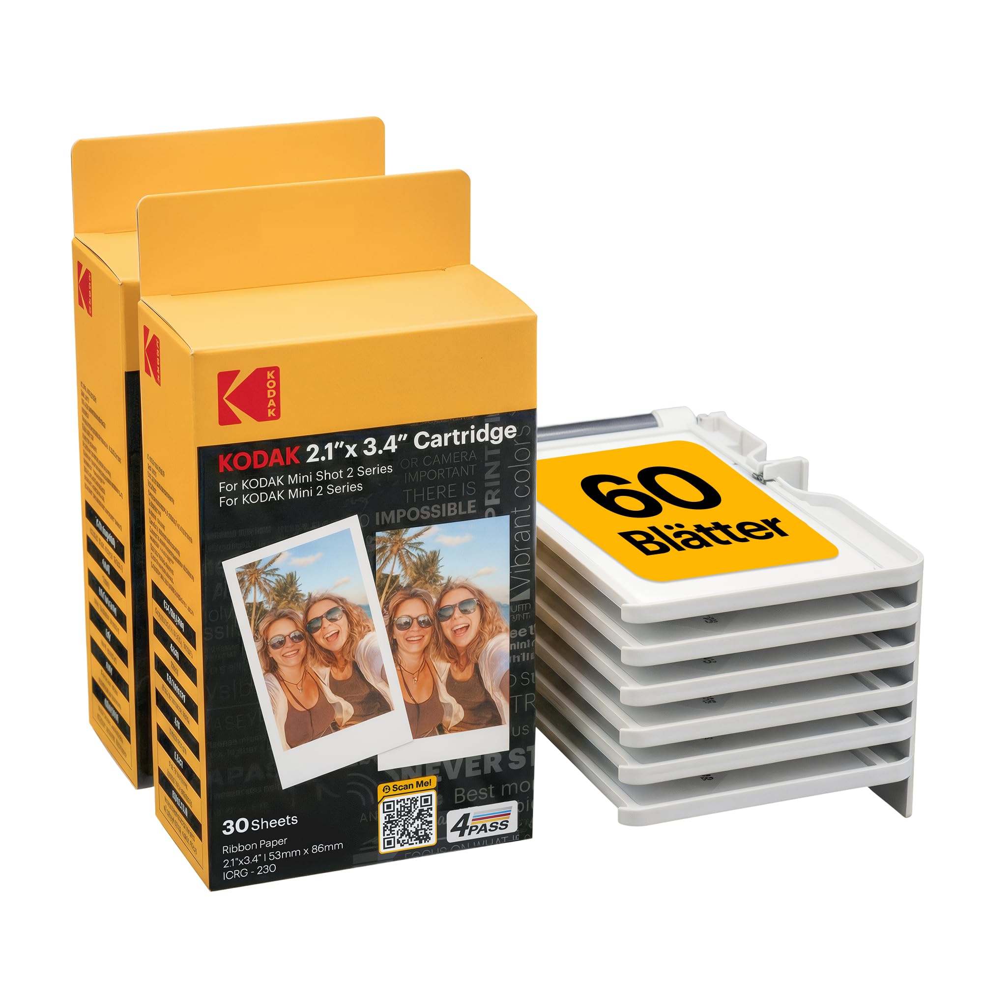 KODAK 60er Packung, Fotopapier, 54x86 mm, Patronen, All-in-One Papier- und Farbbandpatronen-Nachfüllung - Kompatibel mit Mini 2 und Mini Shot 2 Serie