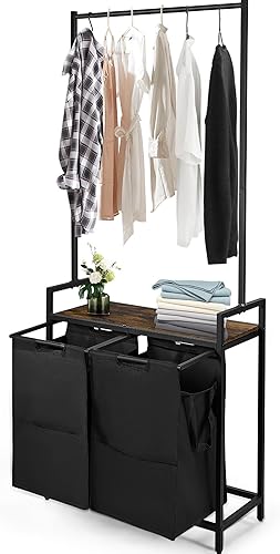 Organizador de ropa para ropa sucia, 2 estantes de 12.7 galones (96 litros), cesta de lavandería con bolsas extraíbles, organizador de lavandería,