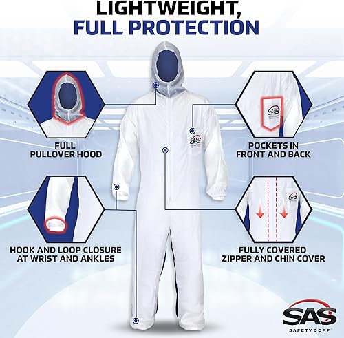 Miniatura 2 de SAS Safety 6938 Moon Suit - Overol de nailon y algodón, grande, color blanco