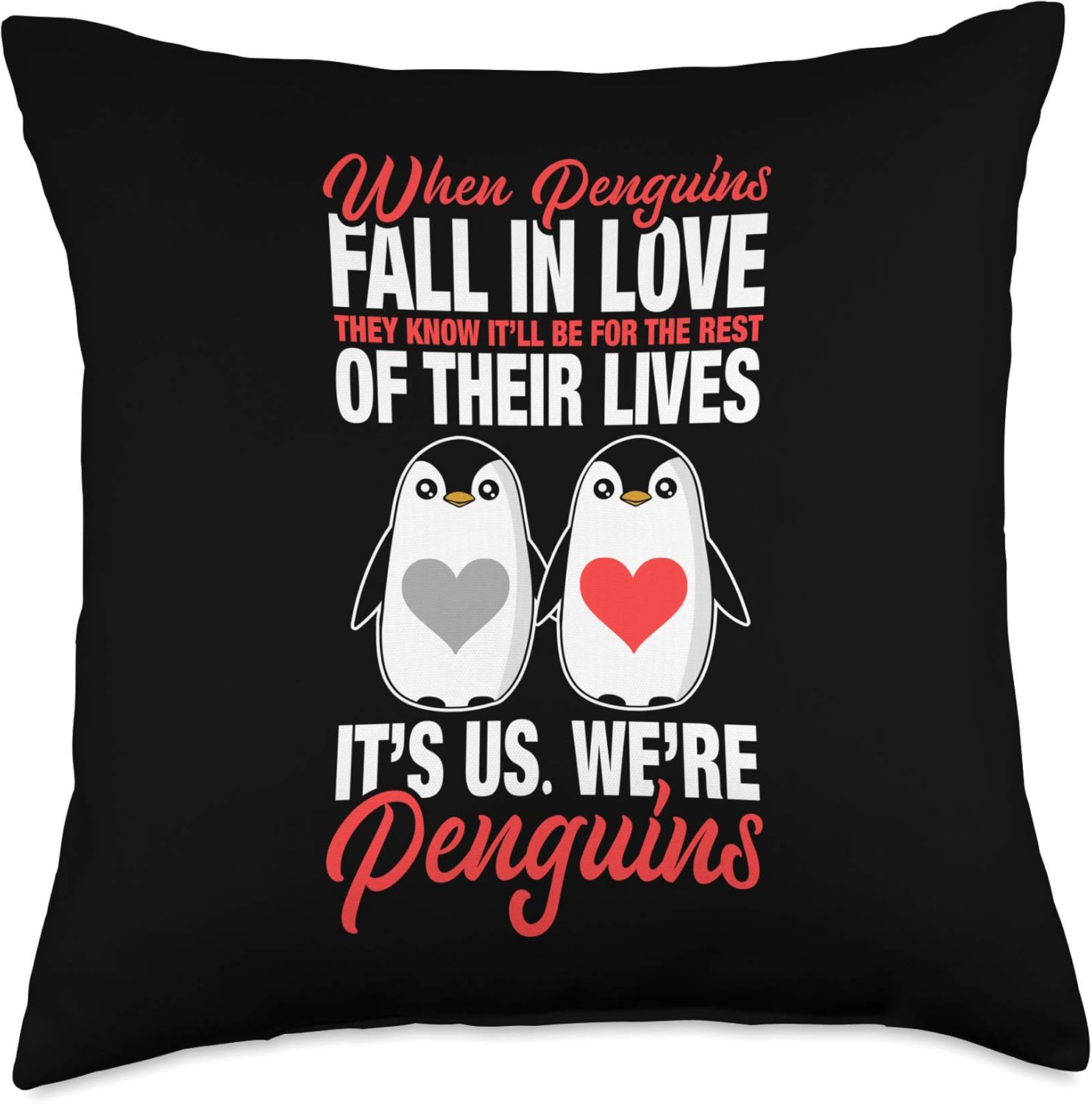 Penguins Falling In Love - Penguin Lovers Penguin Couple Throw Pillow
