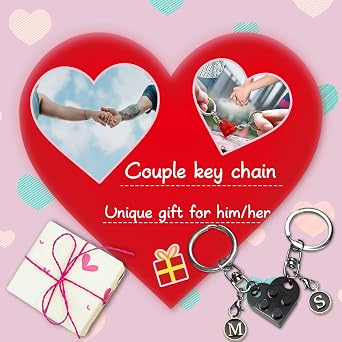 Smilelife Personalized Brick Matching Heart Keychains - Valentine's Gifts for Mom, Dad, Couple, Boyfriend, Girlfriend, Lovers