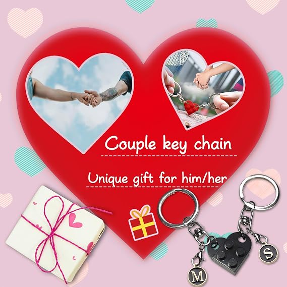 Smilelife Personalized Brick Matching Heart Keychains - Valentine's Gifts for Mom, Dad, Couple, Boyfriend, Girlfriend, Lovers