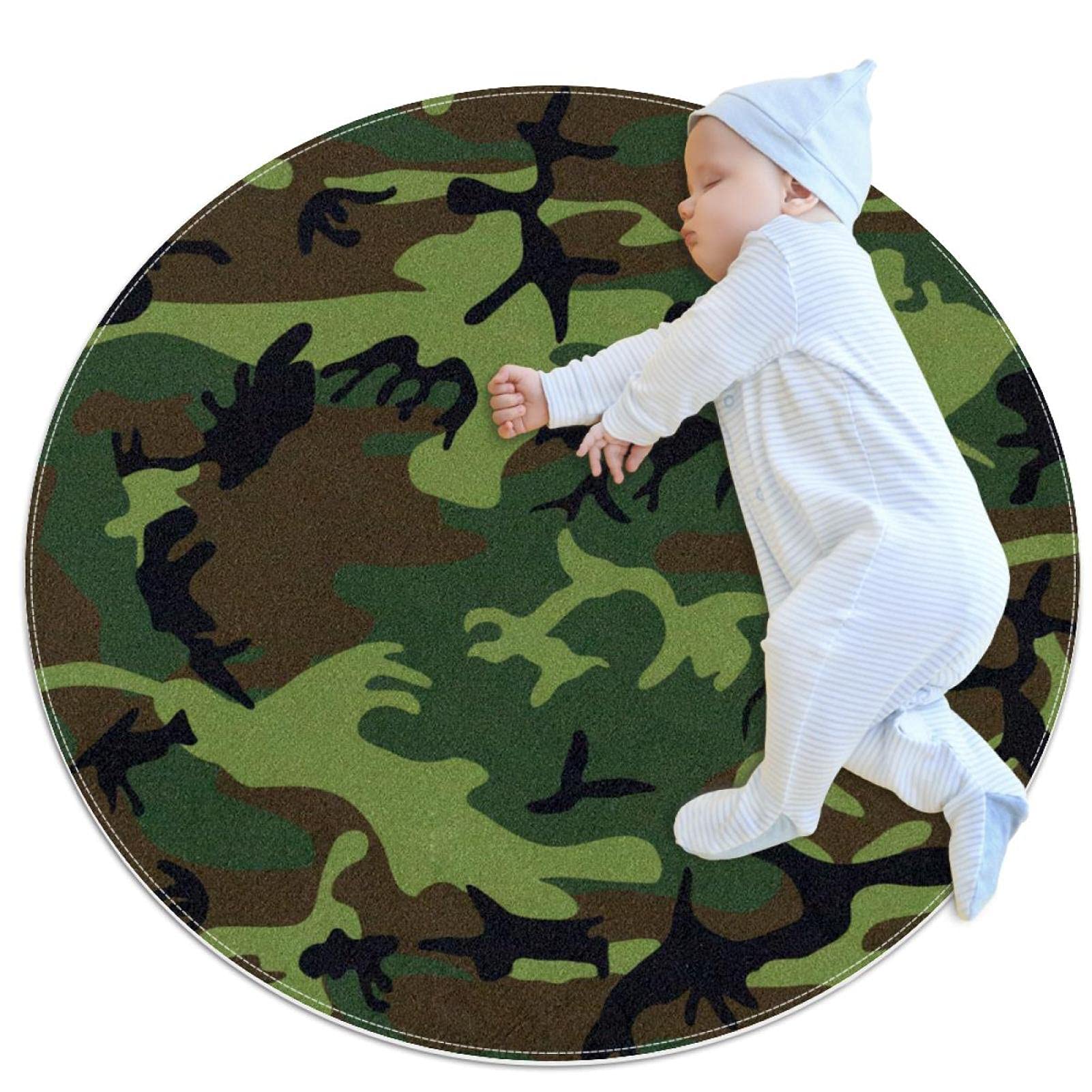 Tapis moderne antidérapant rond 80x80cm motif camouflage robuste