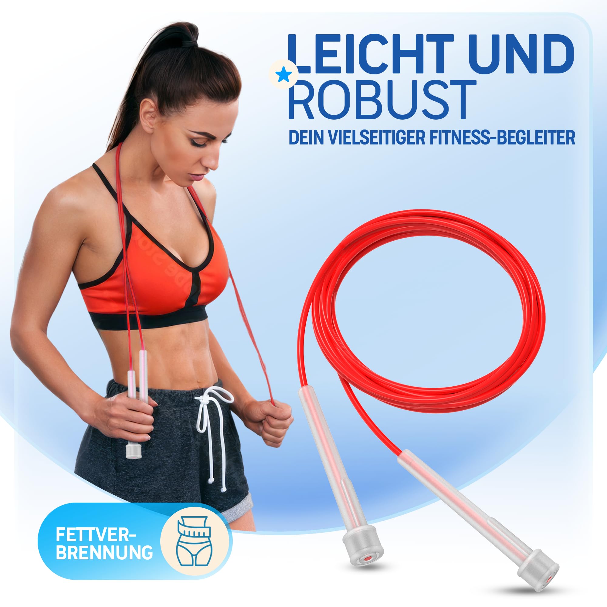 PORTENTUM Verstellbares Springseil für Speed Skipping - Leicht für Damen, Herren und Kinder - Fitness, Workout, Frauen- und Männerübungen - 2,8m