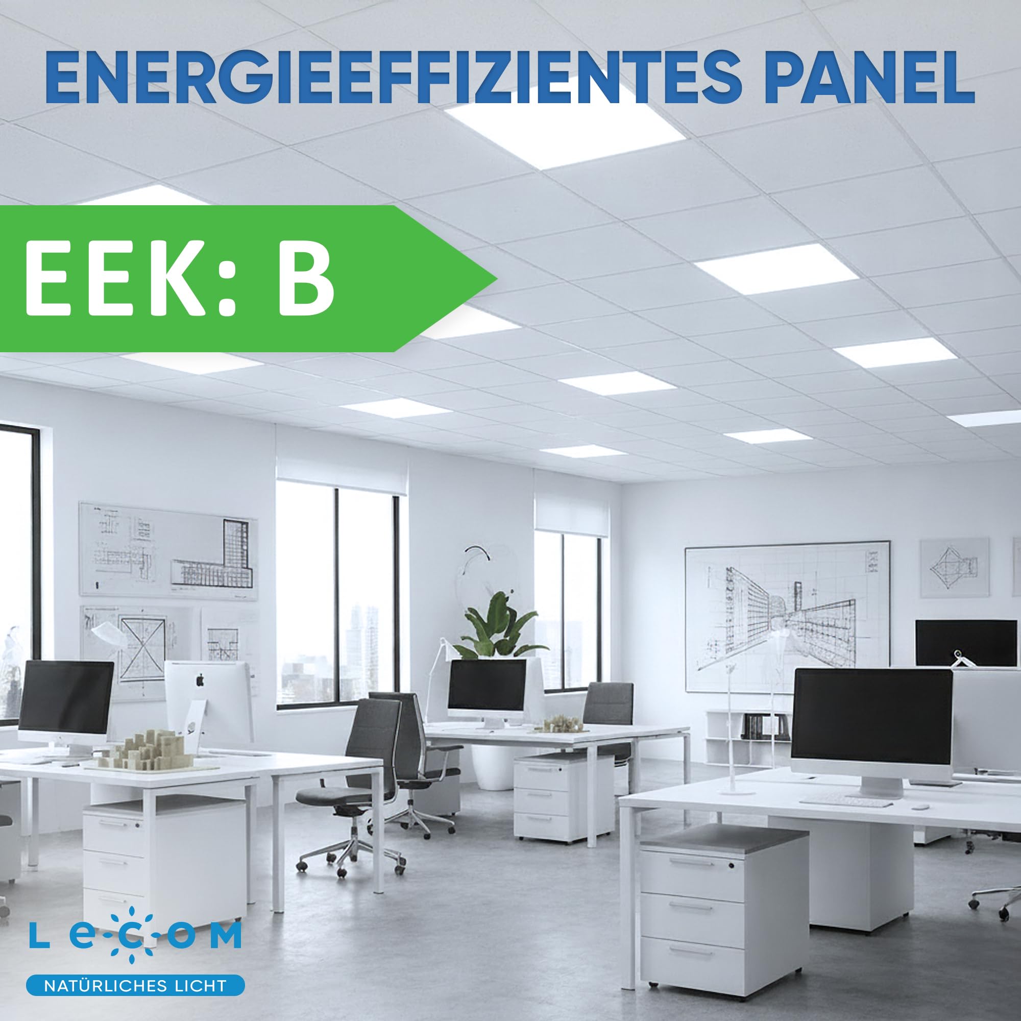 LECOM LED Panel 62x62 Neutralweiß 24W 4500lm Rasterdecke Büroleuchte Flach | Für professionelle Arbeitsbereiche. Energieeffiziente Alternative zu klassischen Rasterleuchten in Büro, Klassenraum, Praxis.