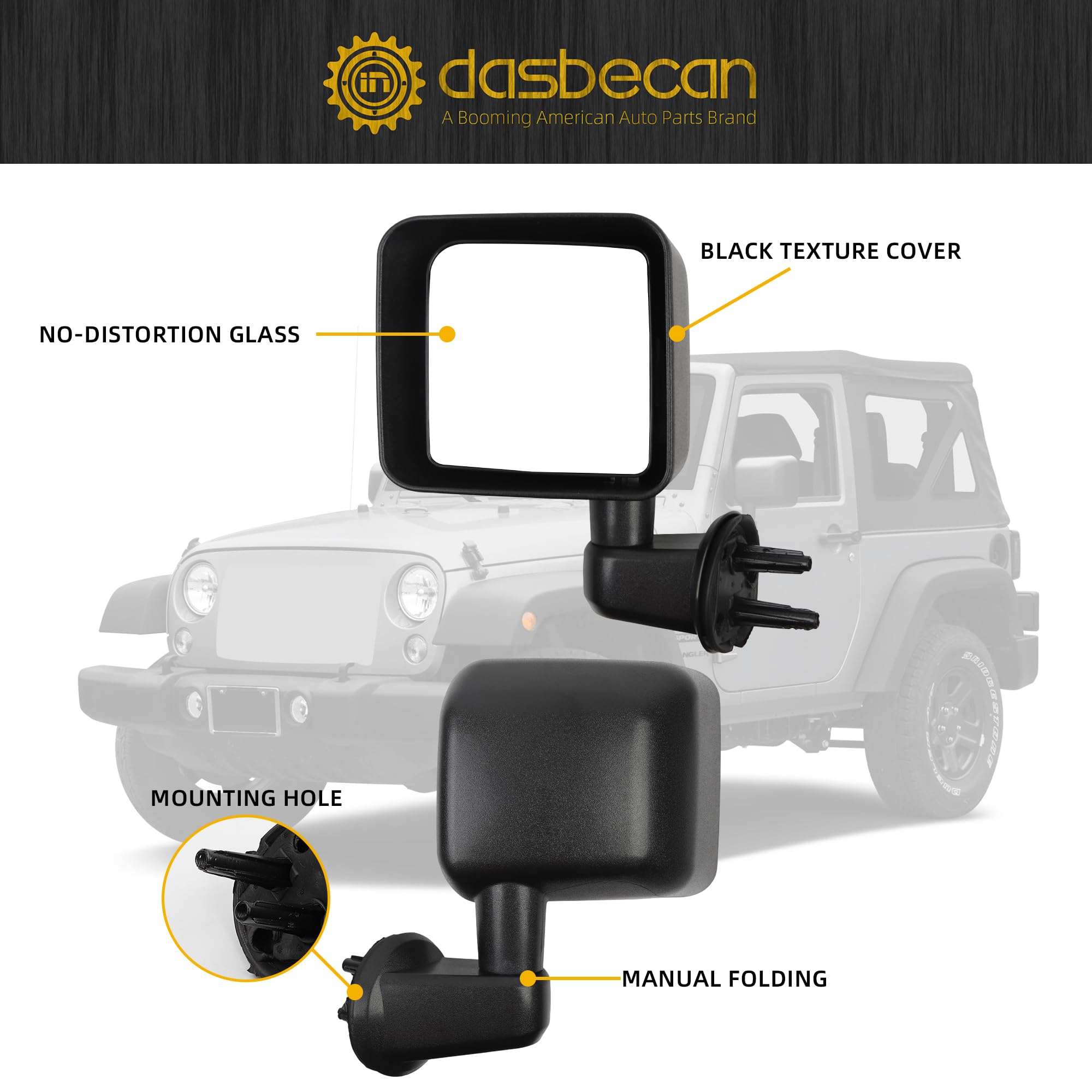 Amazon | Dasbecan 左ミラー 07-18 Jeep Wrangler JK ブラック 3ピン