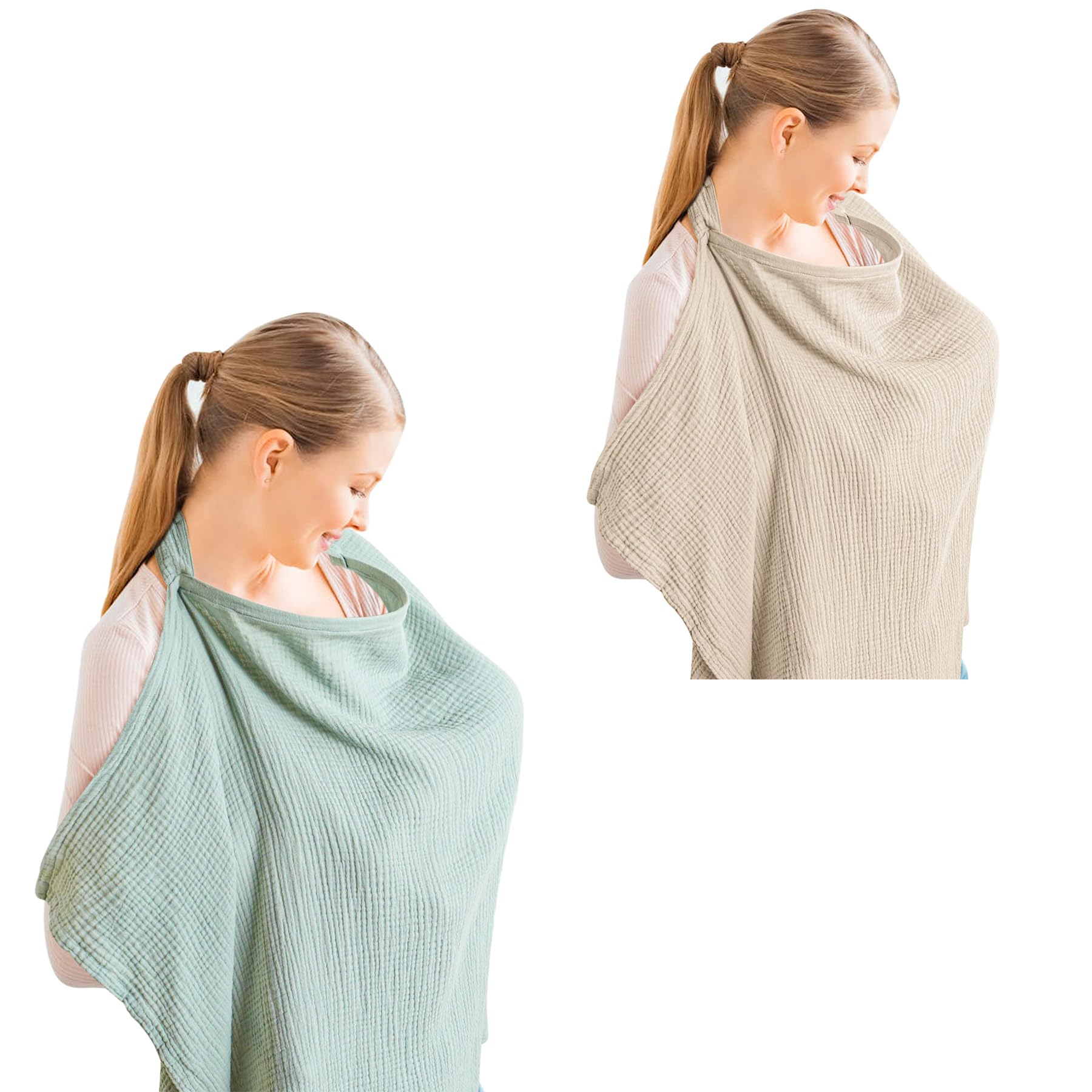 sheful Muslin Nursing Cover for Baby Breastfeeding, 2 Pack Breathable 100% Cotton Breastfeeding Cover with Rigid Hoop for Mother Nursing Apron, Multi-use Carseat Canopy