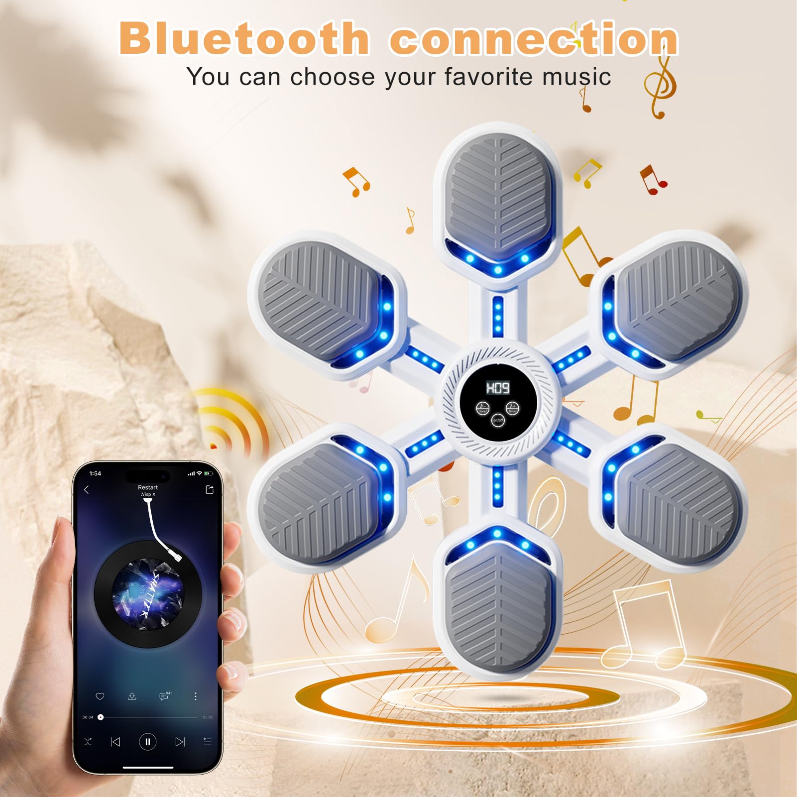 Machine de Boxe Musicale,9 Modes Vitesse Music Boxing Machine avec Gants de Boxe 51 * 46cm,Smart Bluetooth Music Boxeur et Comptage Intelligent pour Gym Entraînement à la Maison