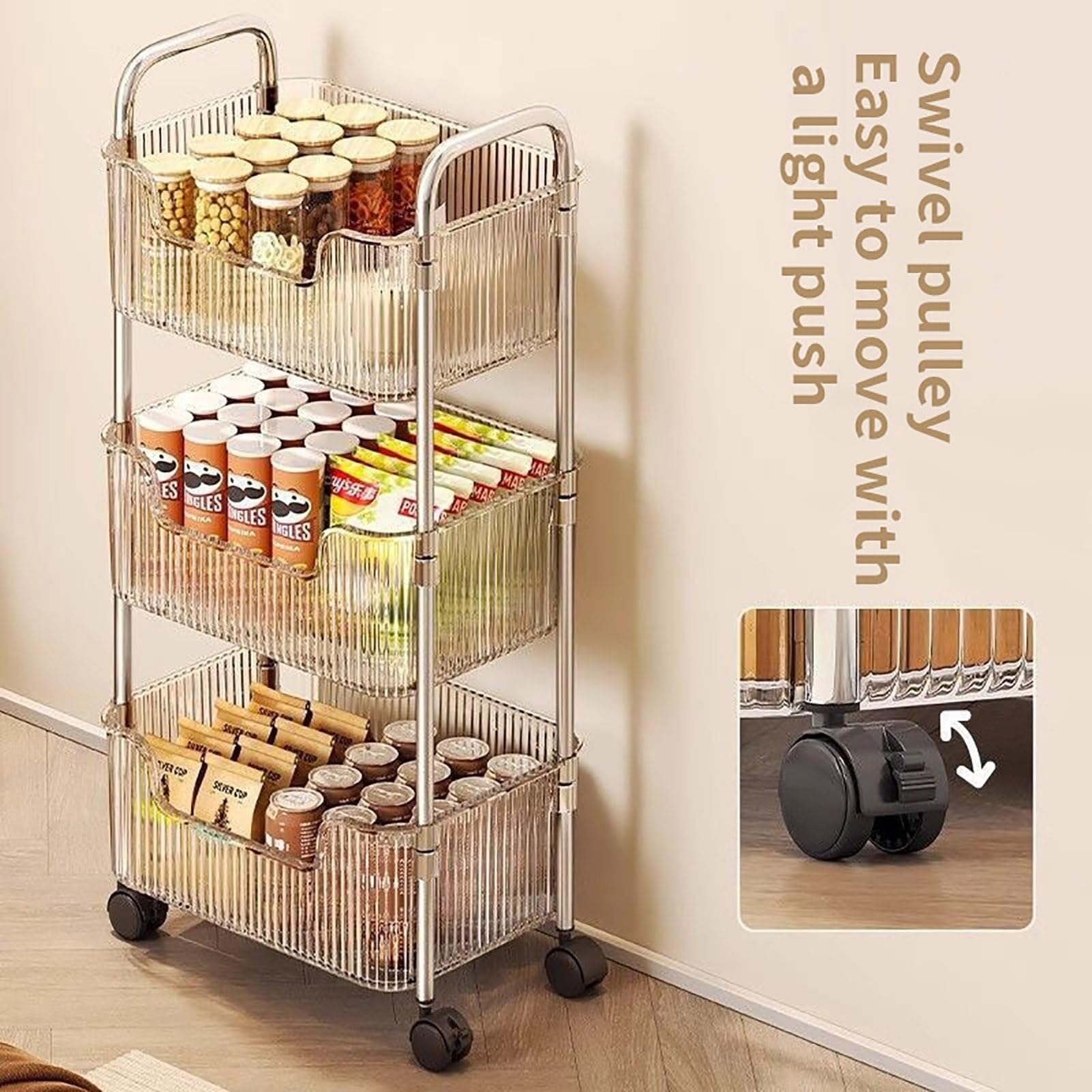 Carrello portaoggetti in acrilico, organizer trasparente con ruote per cucina, bagno e ufficio, libreria mobile multilivello