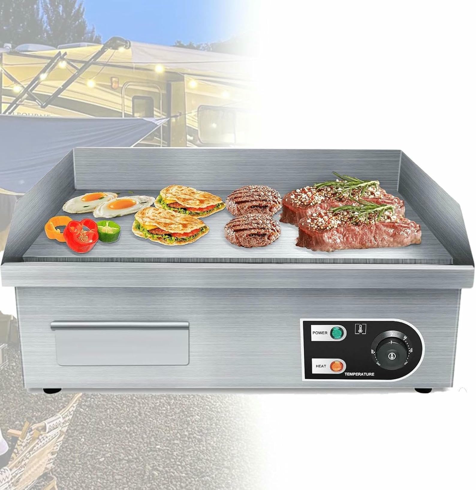 Commercial Electric Griddle,Countertop Flat Top Outdoor Griddles Hotplate 3KW BBQ Grill Mild Steel Steaks Business Catering Grill,