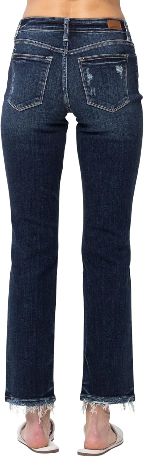 Judy Blue Women's Mid-Rise Heavy Destroy Straight Leg Jeans - Image 4